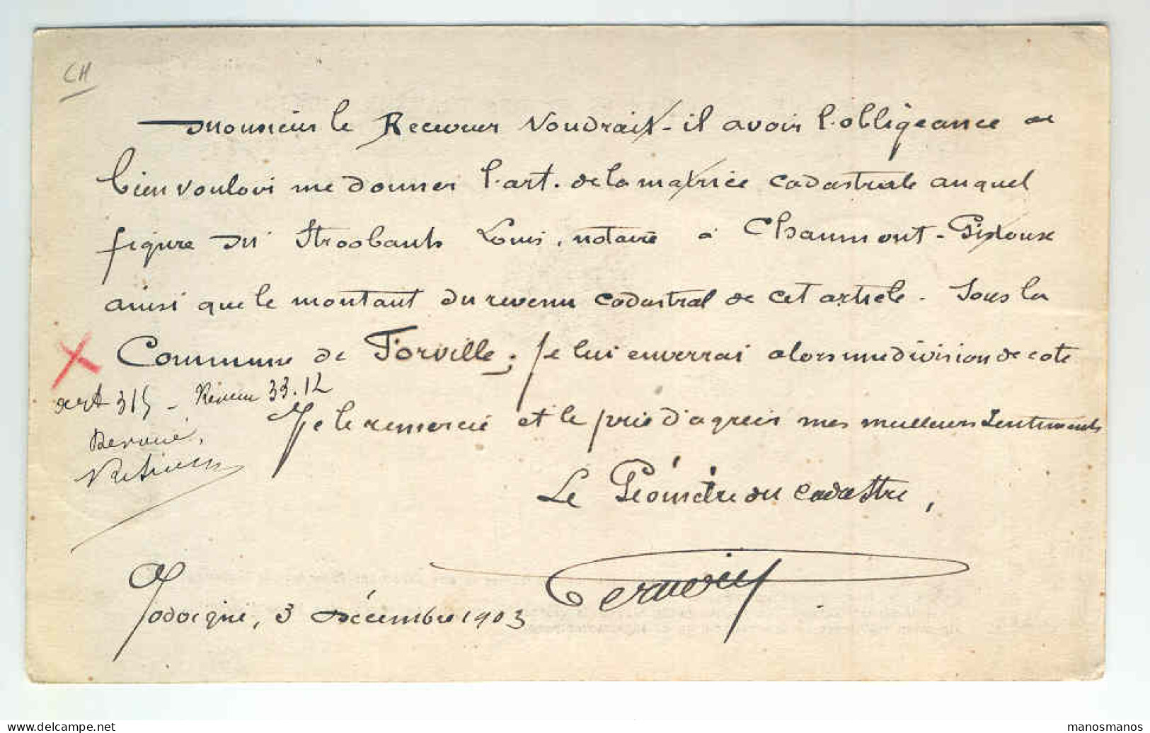 Carte De Service Ministère Finances En FRANCHISE 1903  JODOIGNE à EGHEZEE  --  1527 - Portofreiheit