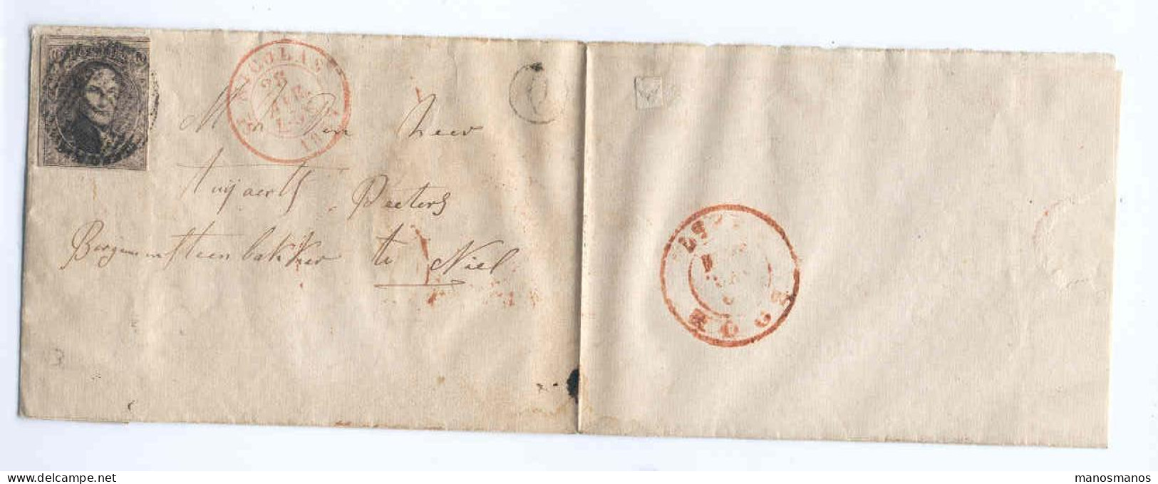 Lettre Médaillon 10 C St NICOLAS à NIEL 1857 Boite Rurale Q En Noir( Porignon SINAY) --  1203 - Landpost (Ruralpost)