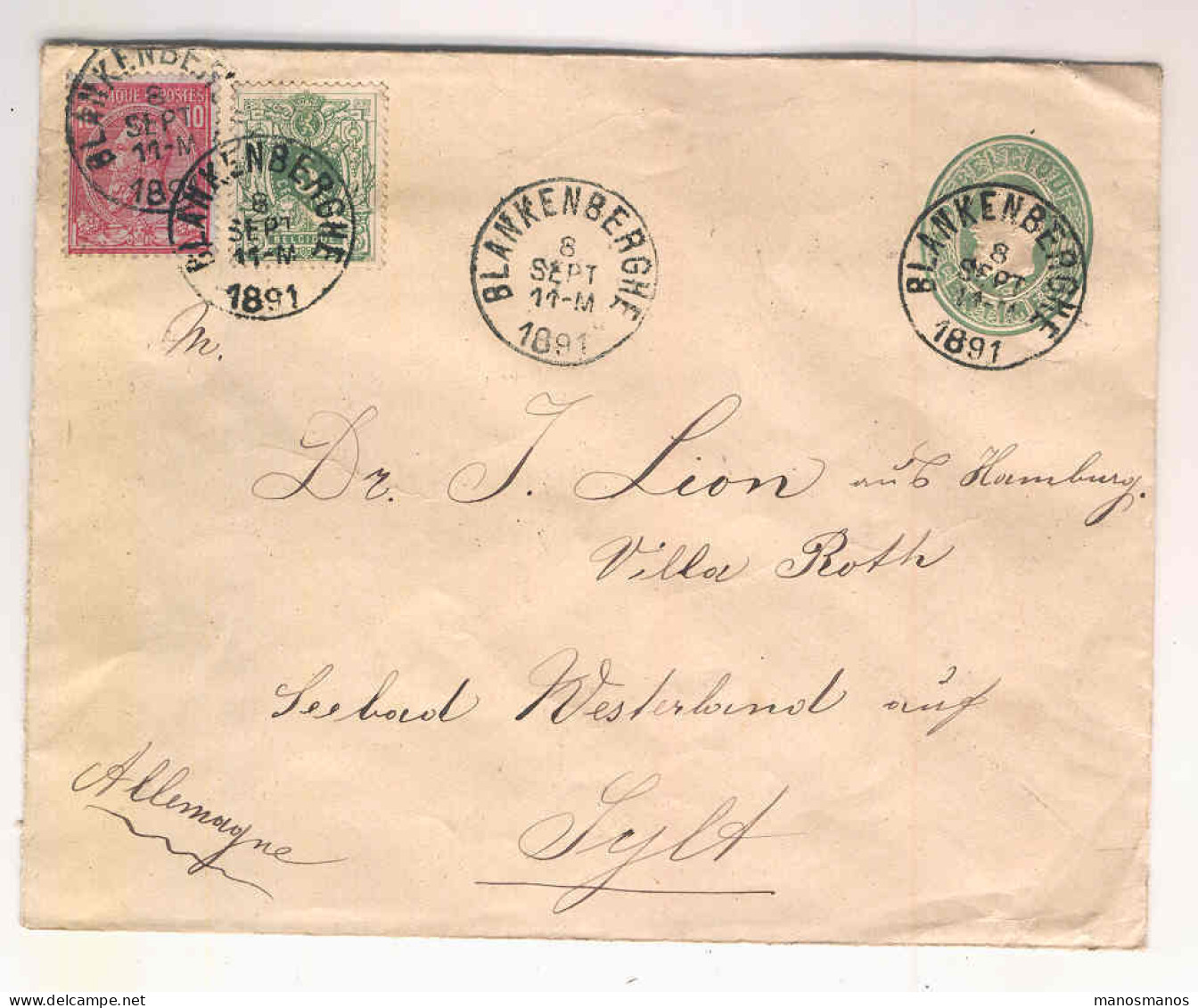 Entier Enveloppe 10c Avec Nos 45 Et 46 BLANKENBERGHE 1891 Vers Allemagne  --  1003 - Covers