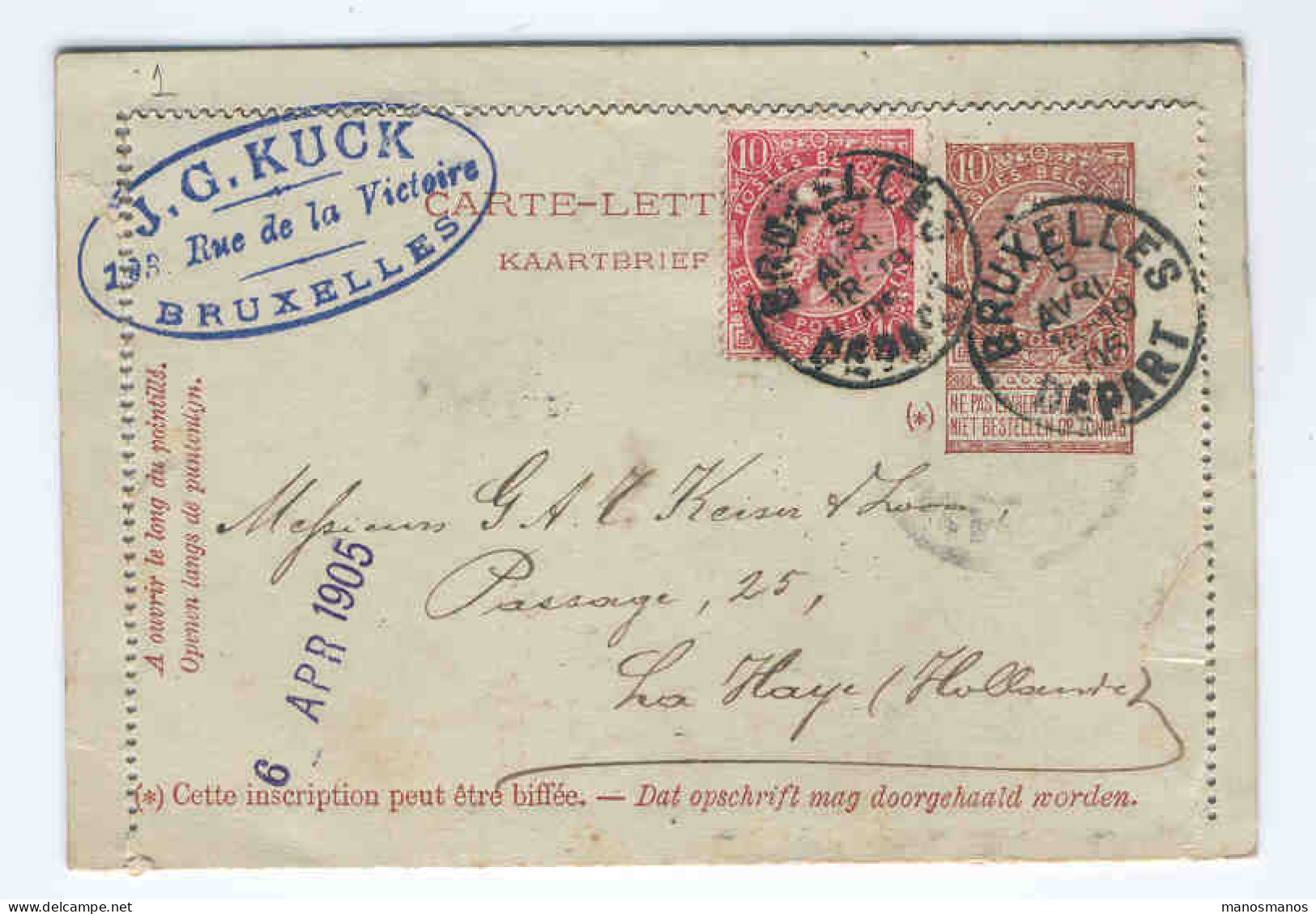 Carte-Lettre PORT PREFERENTIEL 20c Vers Hollande 1905  --  030 - Postbladen