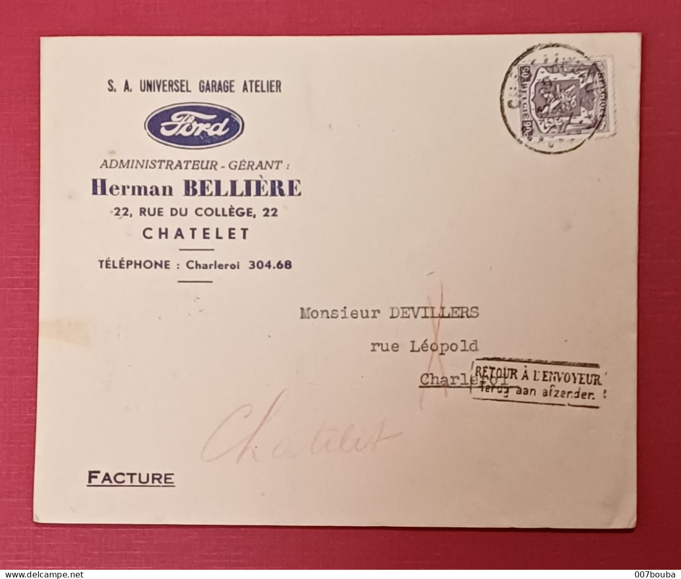 CHÂTELET/ GARAGE FORD , HERMAN BELLIÈRE , GÉRANT - Automobil