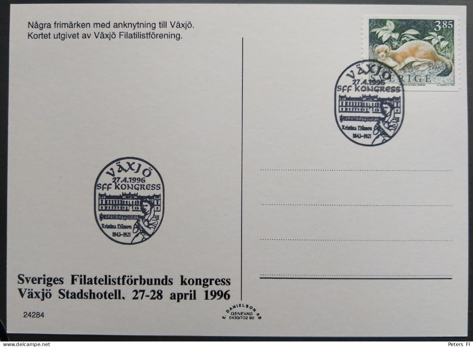 Schweden, Sonderstempel Växjö-Philatelistenkongress 1996 Auf Postkarte, Nicht Gelaufen - Andere & Zonder Classificatie