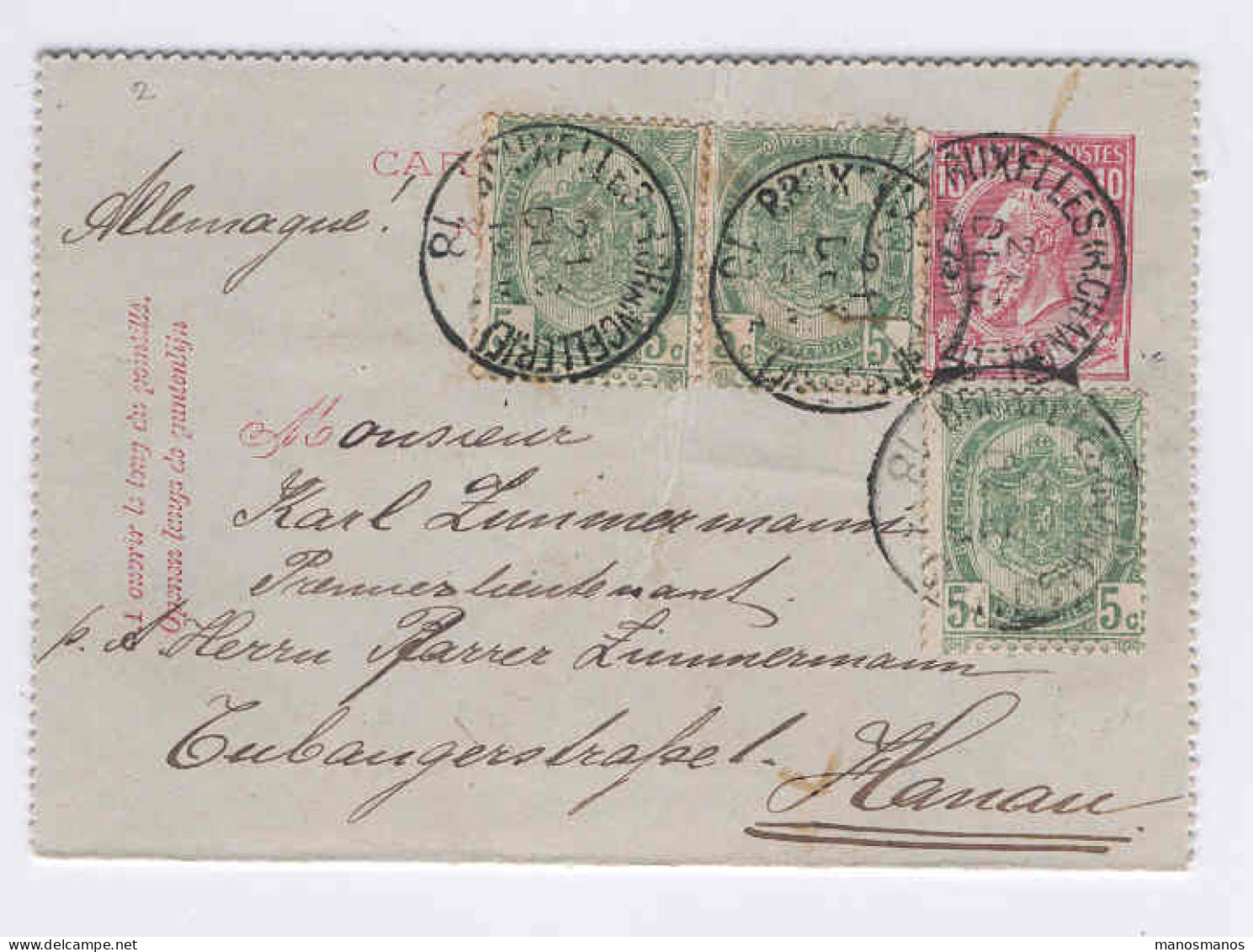 Entier Carte-Lettre Timbre No 46  + Compléments BRUXELLES Vers Allemagne 1893 - Tarif UPU 25 C  --  2728 - Postbladen