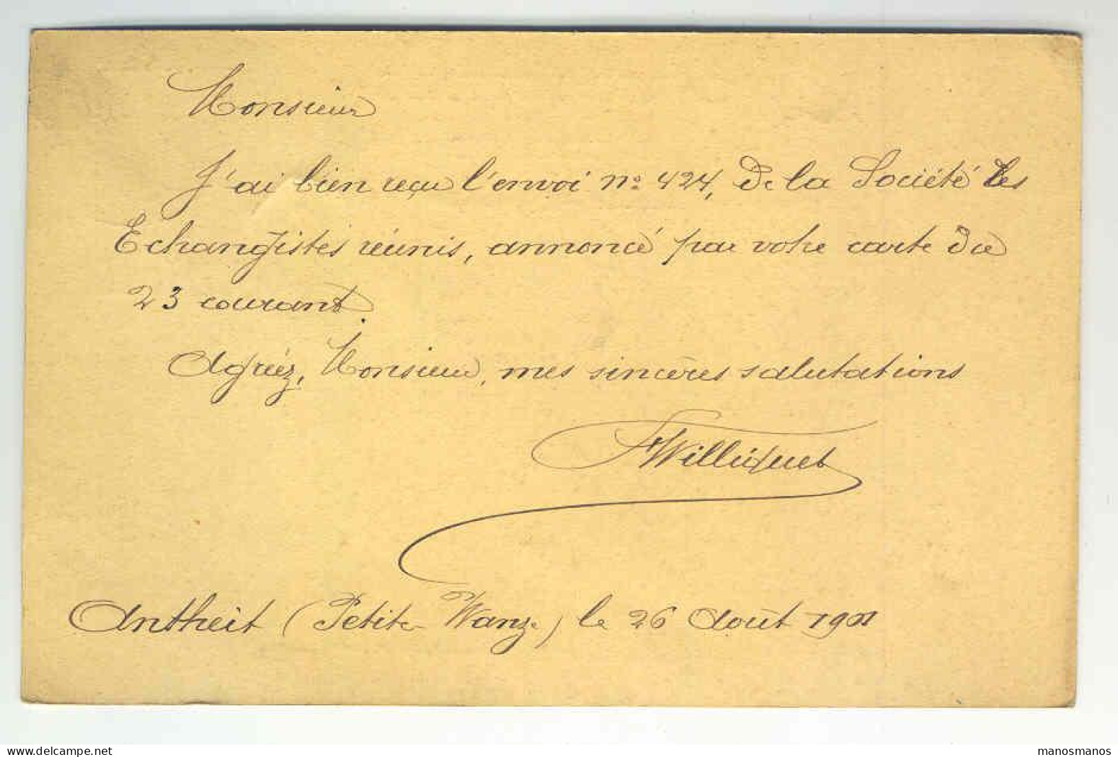 Carte Postale  HUY(NORD) 1901 Origine Manuscrite ANTHEIT(Petite-Wanze)  --  2196 - Postkarten 1871-1909