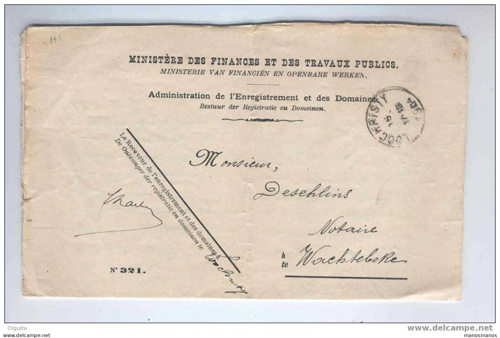 Lettre De Service En Franchise Receveur Enregistrement LOOCHRISTY 1904 Vers Notaire à WACHTEBEKE   --  6/262 - Portofreiheit