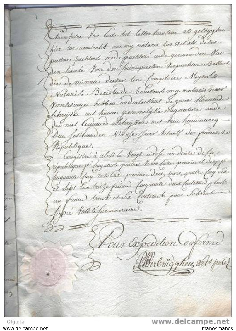 Contrat En 13 Pages S/Papier Fiscal ,An 12 , Par Notaire Verbrugghen à ST LIEVENS HOUTEM ,Enregistré à ALOST --  6 /053 - 1794-1814 (Periodo Frances)