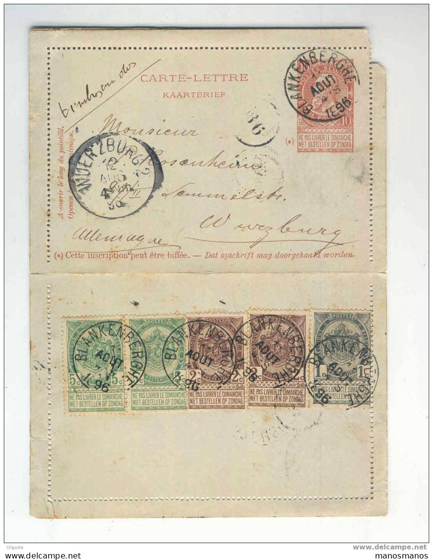 Carte-Lettre Fine Barbe BLANKENBERGHE 1896 Vers Allemagne - TB Affranchissement Armoiries  --  5/315 - Cartes-lettres
