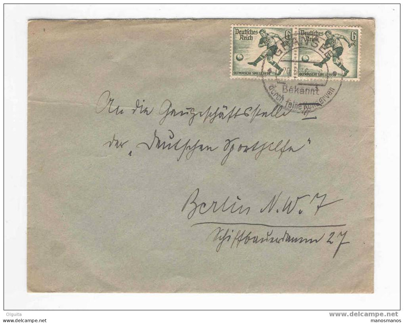 Lettre ALLEMAGNE Timbres FOOTBALL Olympiade BERLIN 1936 GRANSEE  --  9/515 - Zomer 1936: Berlijn