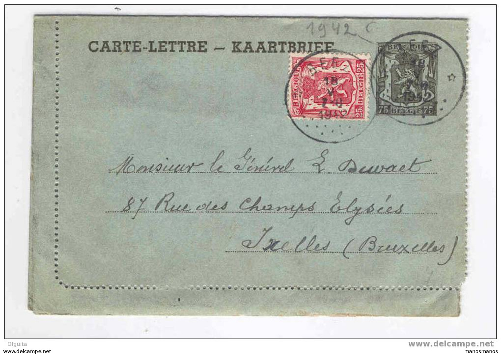 Entier Carte-Lettre 75 C Sceau De L'Etat Relais De BEEZ 1942 Vers XL  --  5/052 - Postbladen