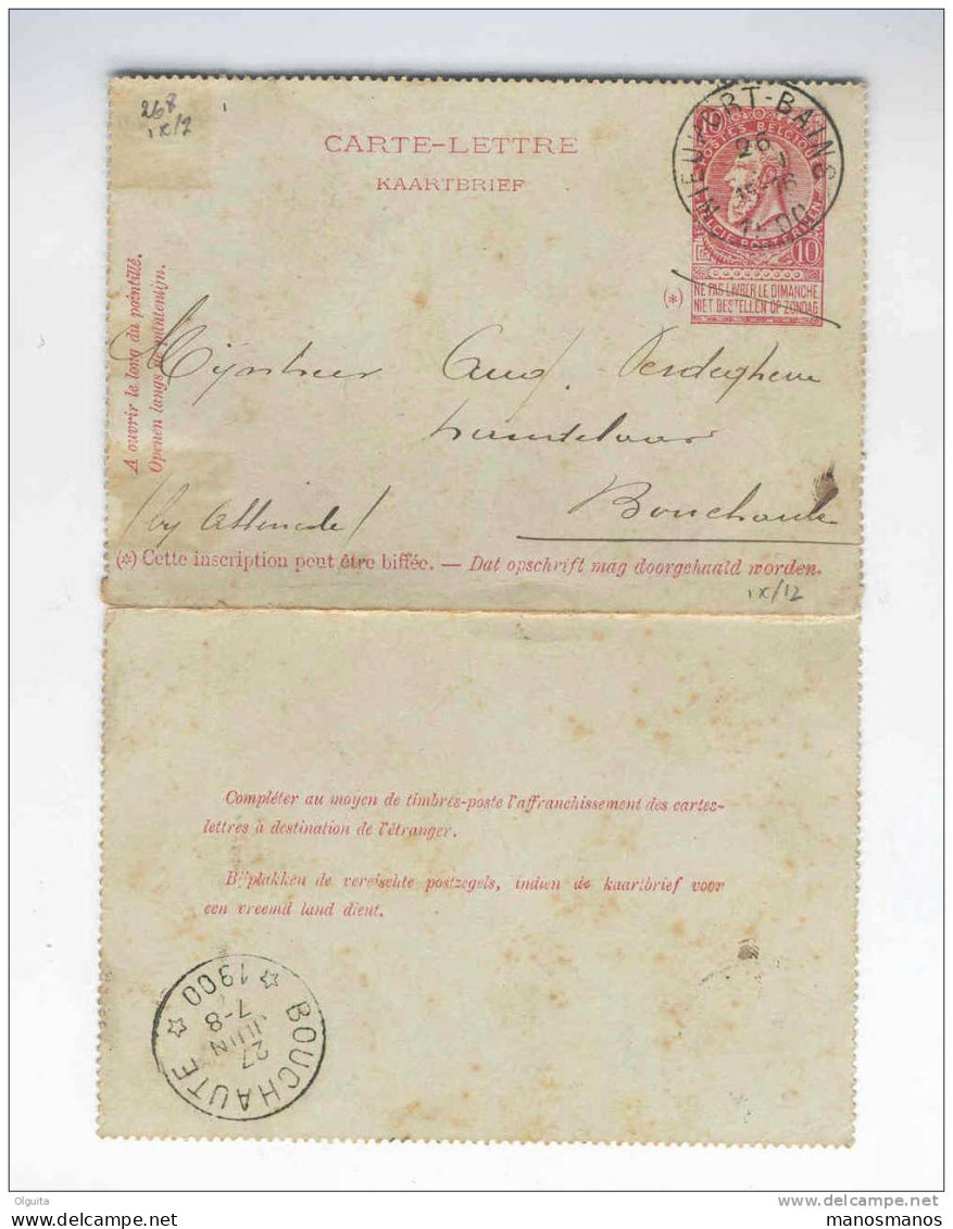 Carte-Lettre 10 C Fine Barbe NIEUPORT-BAINS 1900 Vers RELAIS De BOUCHAUTE  --  8/264 - Cartas-Letras