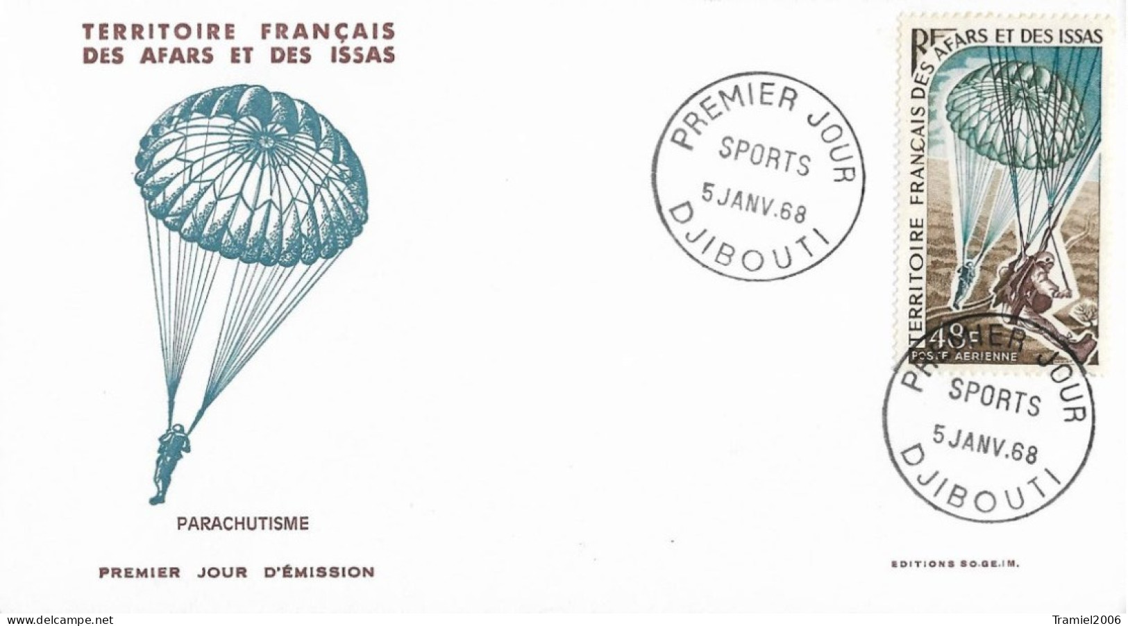 AFARS & ISSAS 2001 - YT PA.57 - Sports - Parachutisme - 05.01.1968 - Gebruikt