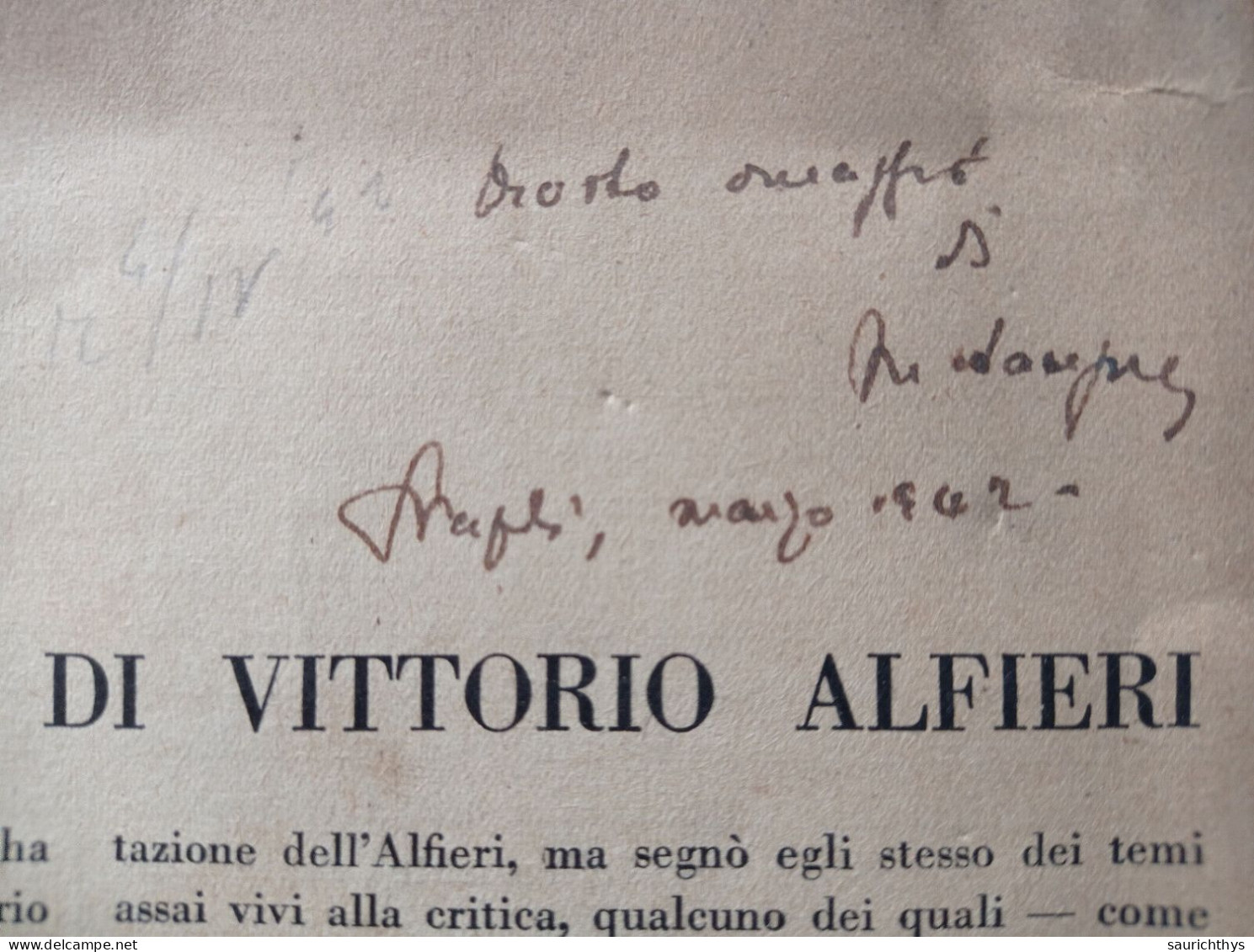 L'elegia Tragica Di Vittorio Alfieri Autografo Mario Sansone Da Lucera Estratto Dalla Rivista La Nuova Italia 1940 - History, Biography, Philosophy