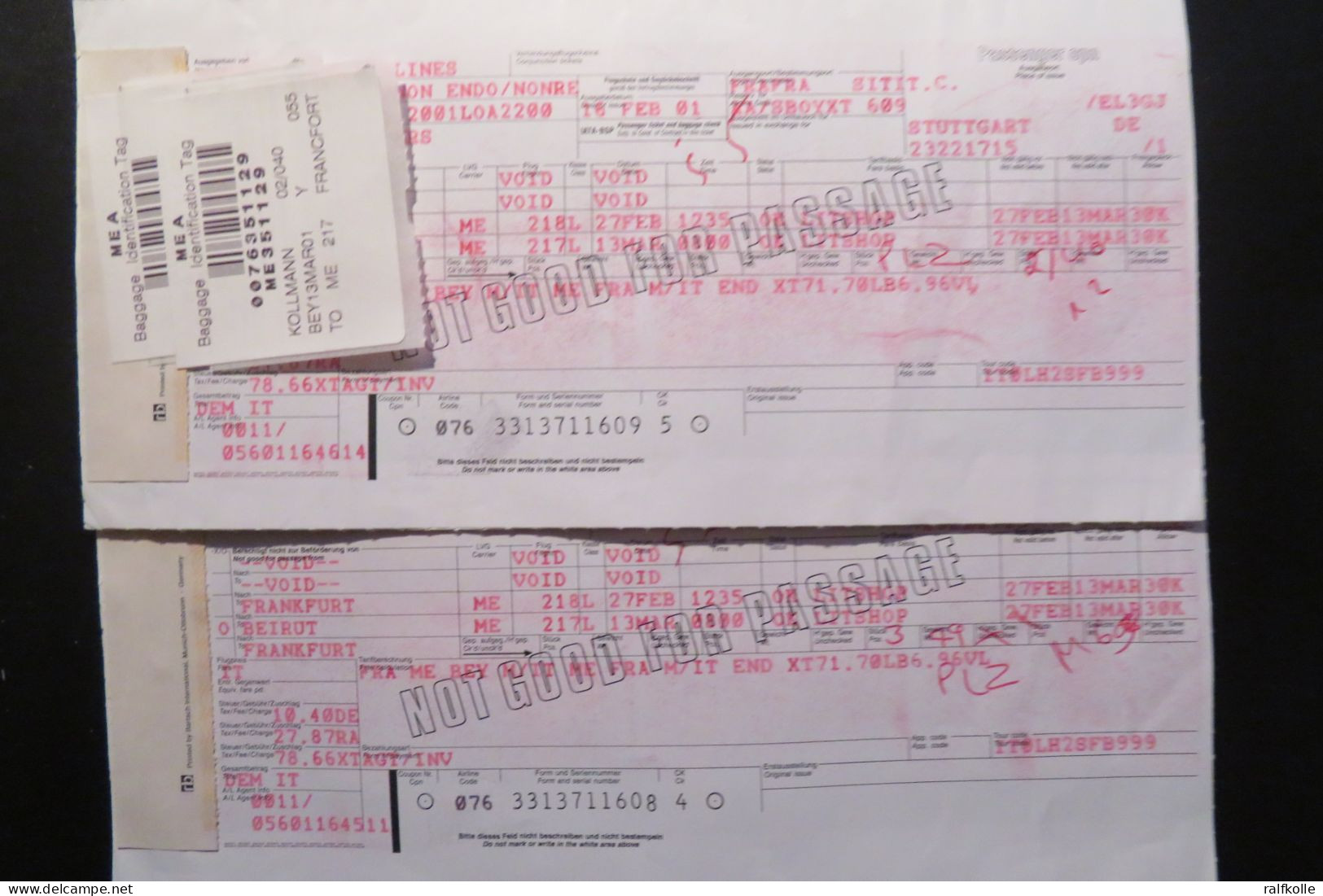 MEA Middle East Airlines Tickets Frankfurt Beirut - Welt