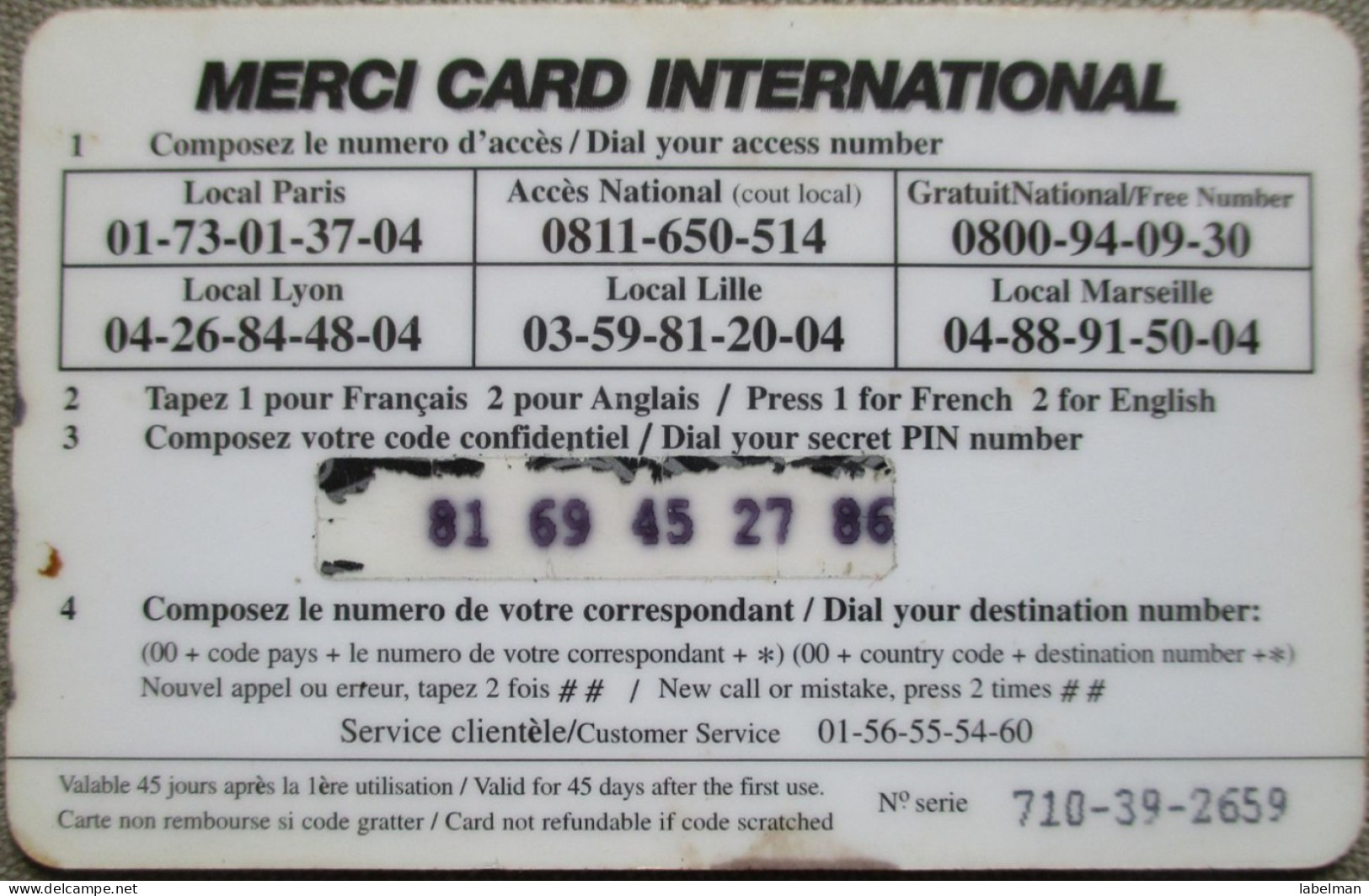 FRANCE AFRICA MERCI PELEPHONE TELEPHONE PHONE TELEFONWERTKARTE PHONECARD CARTELA CARD CARTE KARTE COLLECTOR TELECOM - Letland