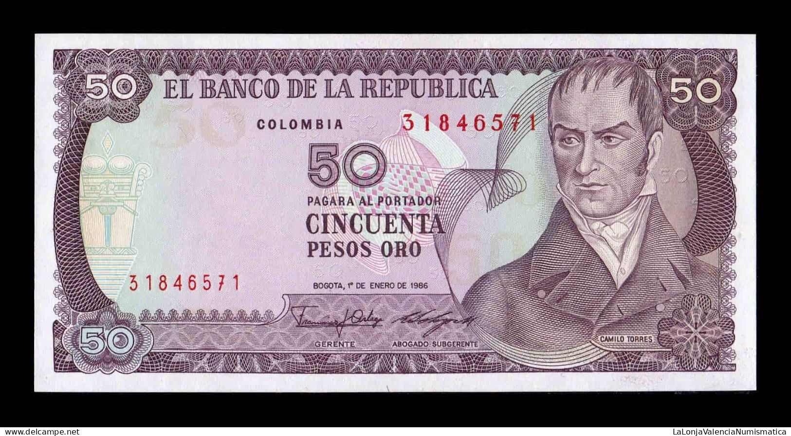 Colombia 50 Pesos Oro 1986 Pick 425b Sc Unc - Colombie