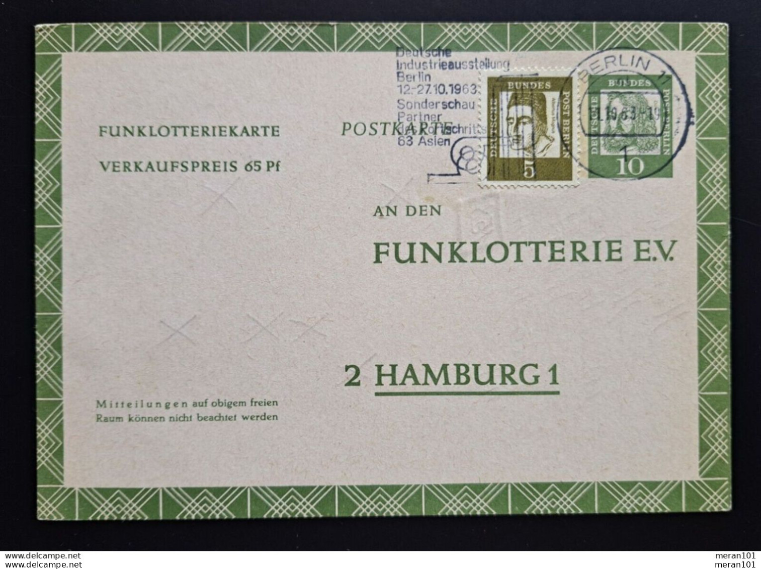 Berlin 1963, Postkarte Funklotterie FP 6 Berlin "Albrecht Dürer" - Cartes Postales - Oblitérées