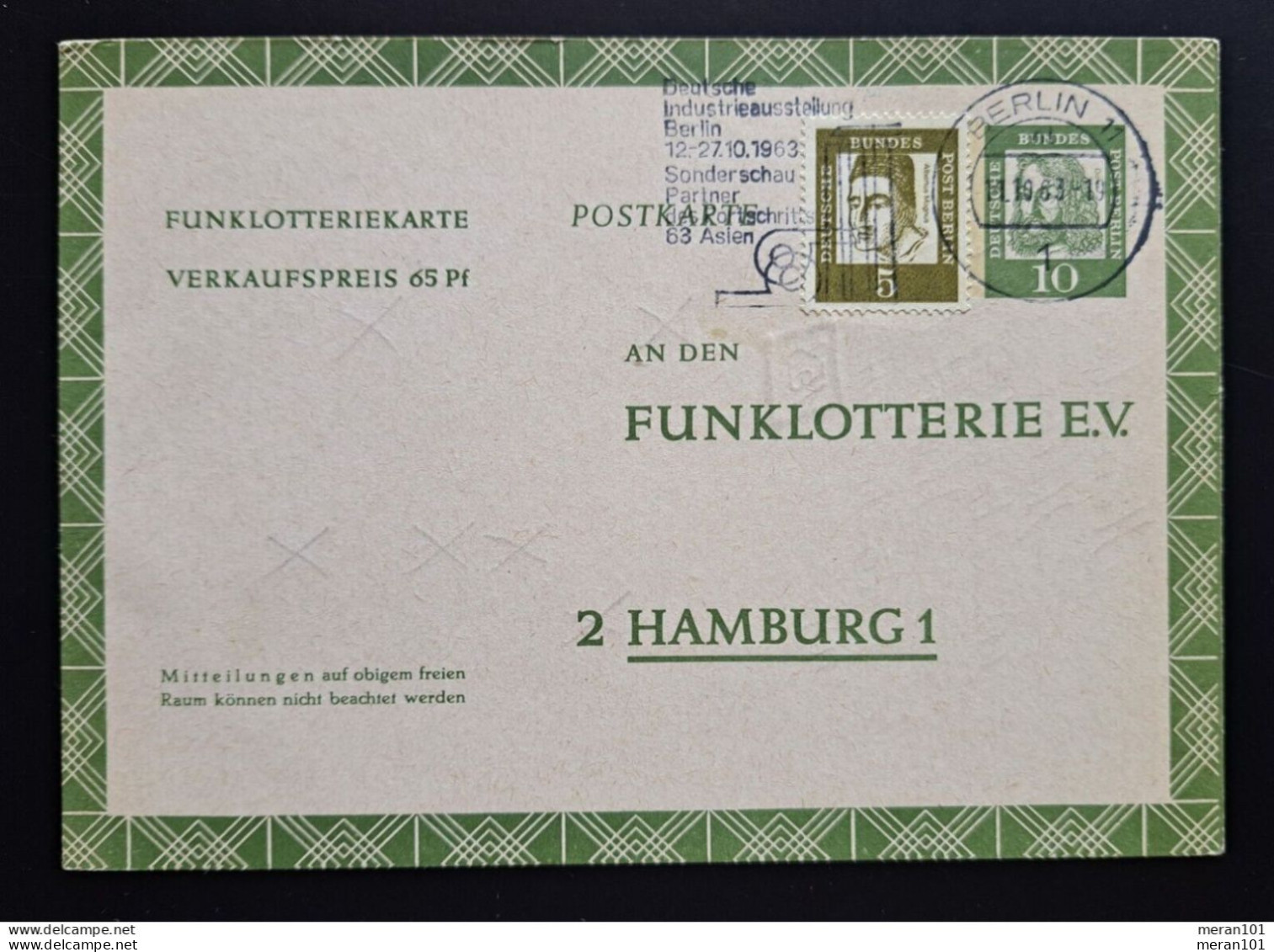 Berlin 1963, Postkarte Funklotterie FP 6 Berlin "Albrecht Dürer" - Postcards - Used