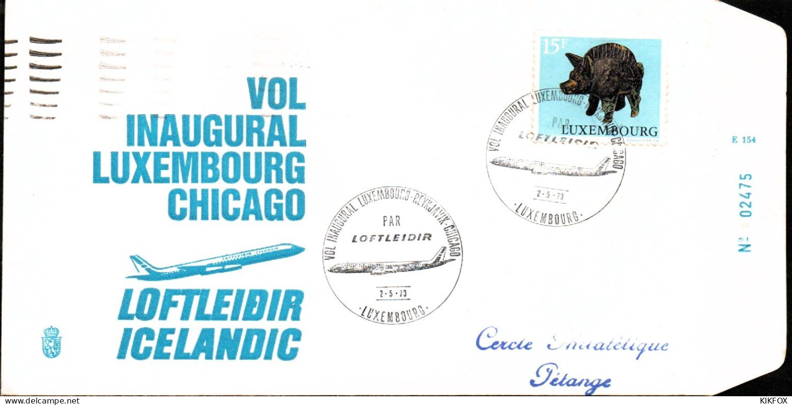 Luxembourg , Luxemburg , 2 - 5 - 1973 ,FDC Vol Inaugural Luxembourg-Chicago,  Timbre Mi 861 GESTEMPELT - Briefe U. Dokumente