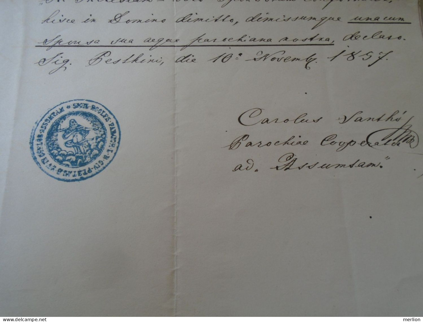 ZA470.7 Hungary  Old Document -  Carolum Laurentium Weyder And Emilia Anna Gróder - 1857  Pestinii  (Budapest) - Compromiso