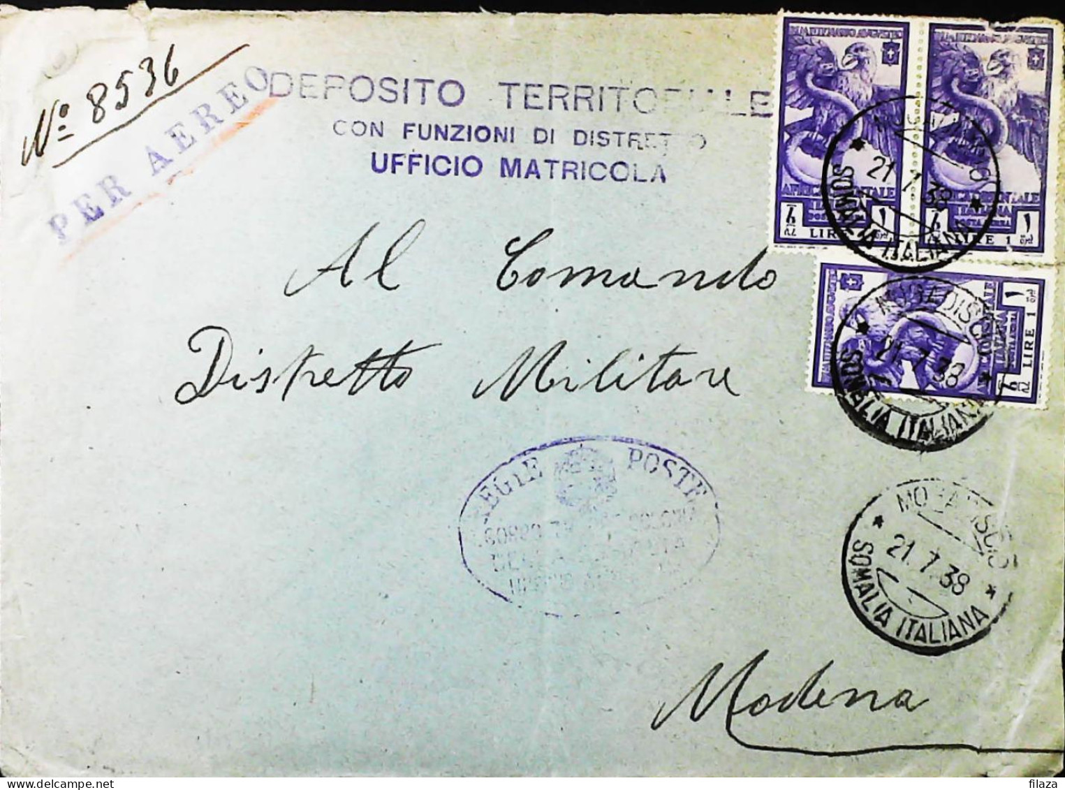 ITALIA - COLONIE - AOI - Lettera (difetti) 1938- BOSVA S6033 - Afrique Orientale Italienne