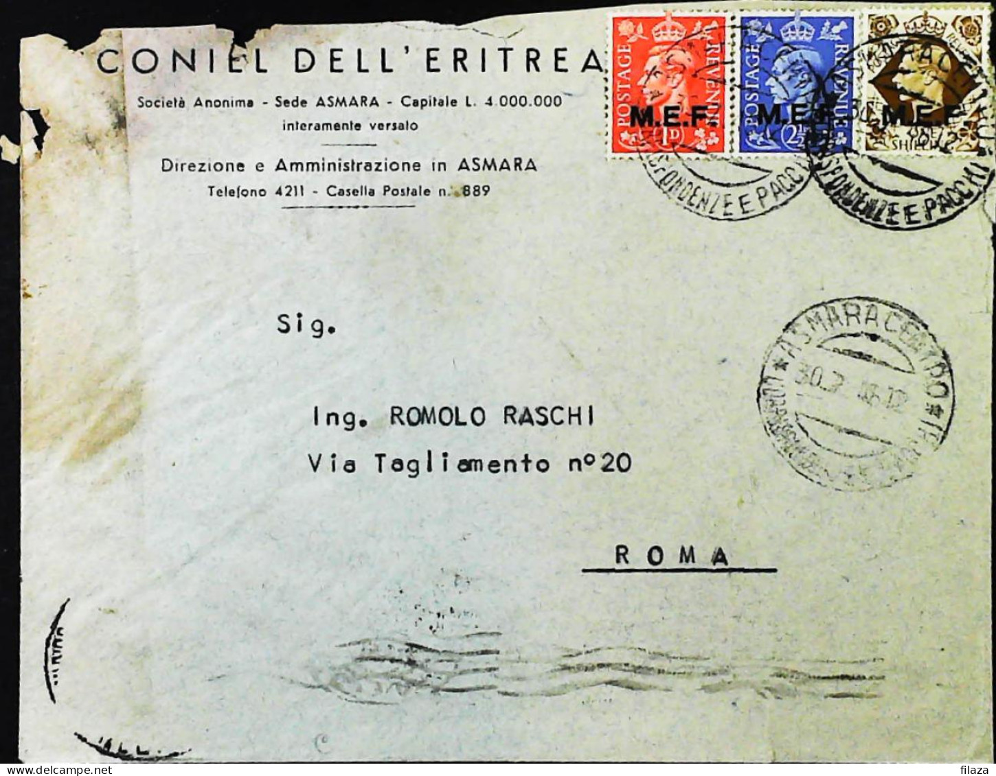 ITALIA - COLONIE OCCUPAZIONE BRITANNICA - B.A.ERITREA - Lettera Da ASMARA 1946- S6046 - Occup. Britannica MEF