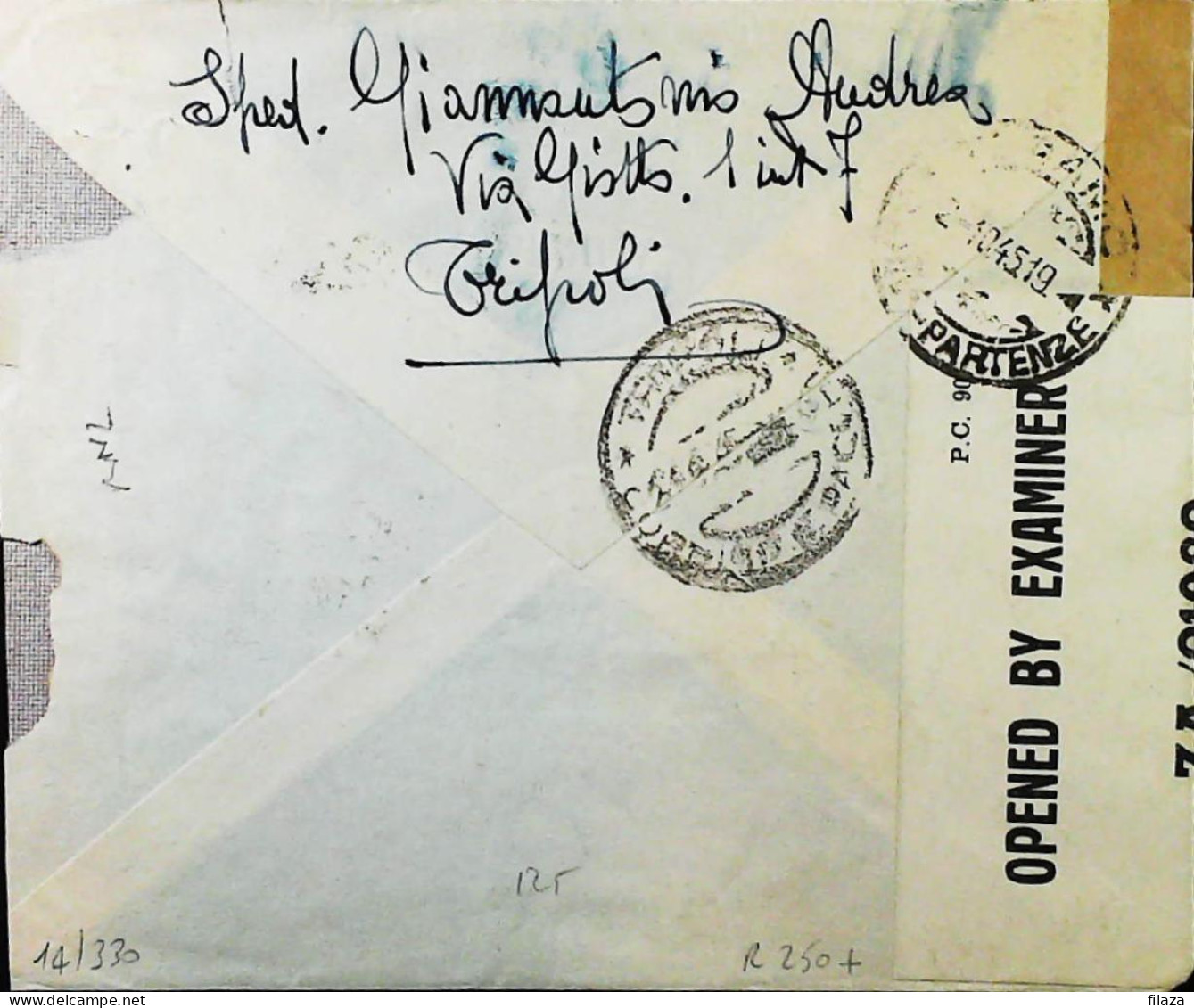 ITALIA - COLONIE OCCUPAZIONE BRITANNICA - M.E.F. - Lettera Da TRIPOLI 1945- ARNZA S6052 - Occ. Britanique MEF