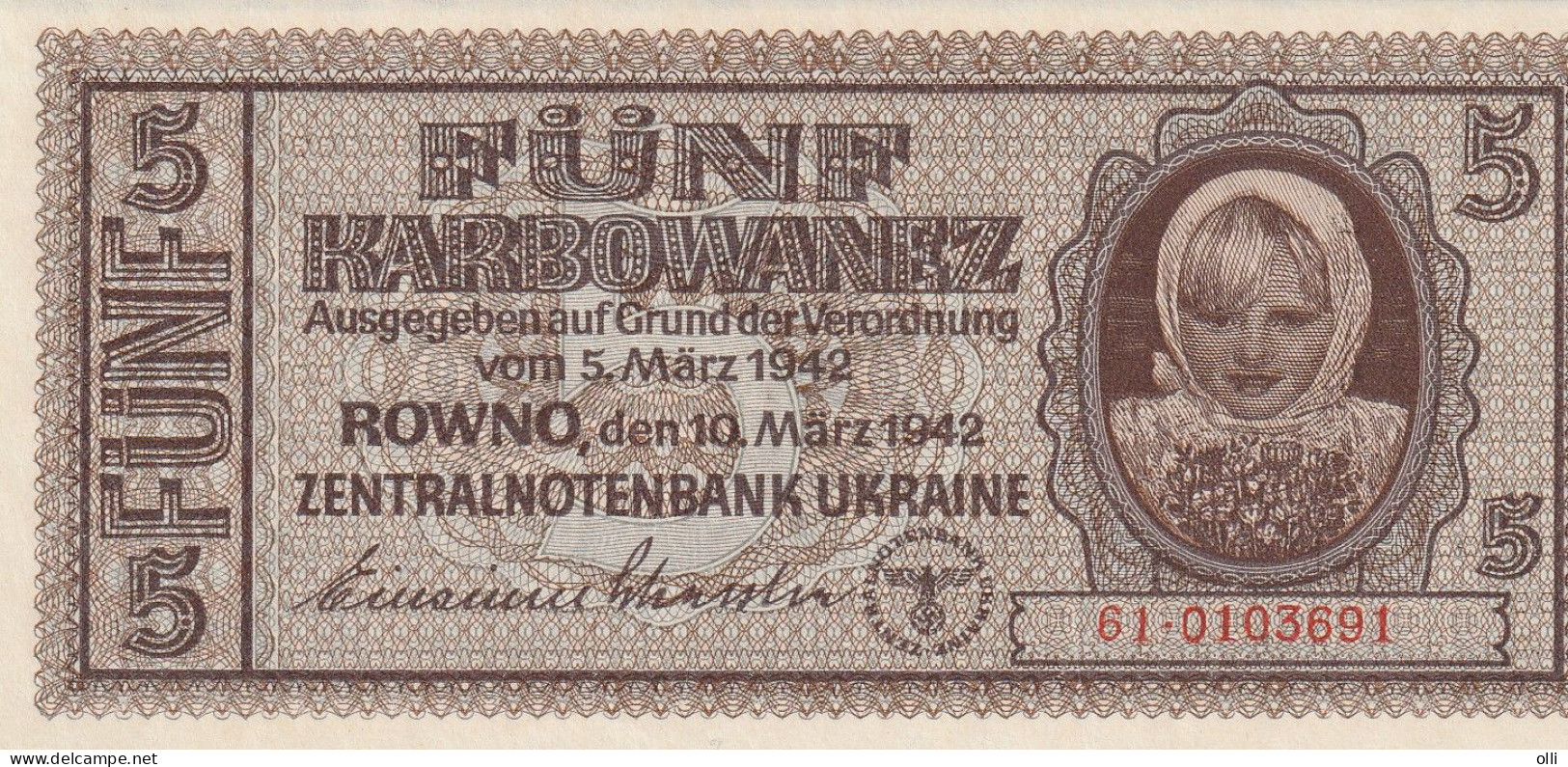 Ukraine 5 Karbowanez 1942 P-51  UNC - Ucraina