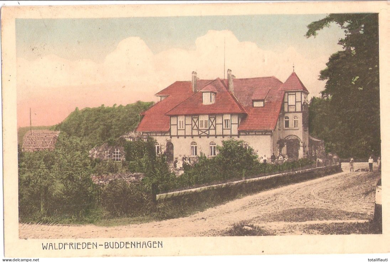 WOLGAST BUDDENHAGEN Gründerzeit Villa Waldfrieden Hier Gasthaus Belebt Color 15.12.1926 Gelaufen - Wolgast