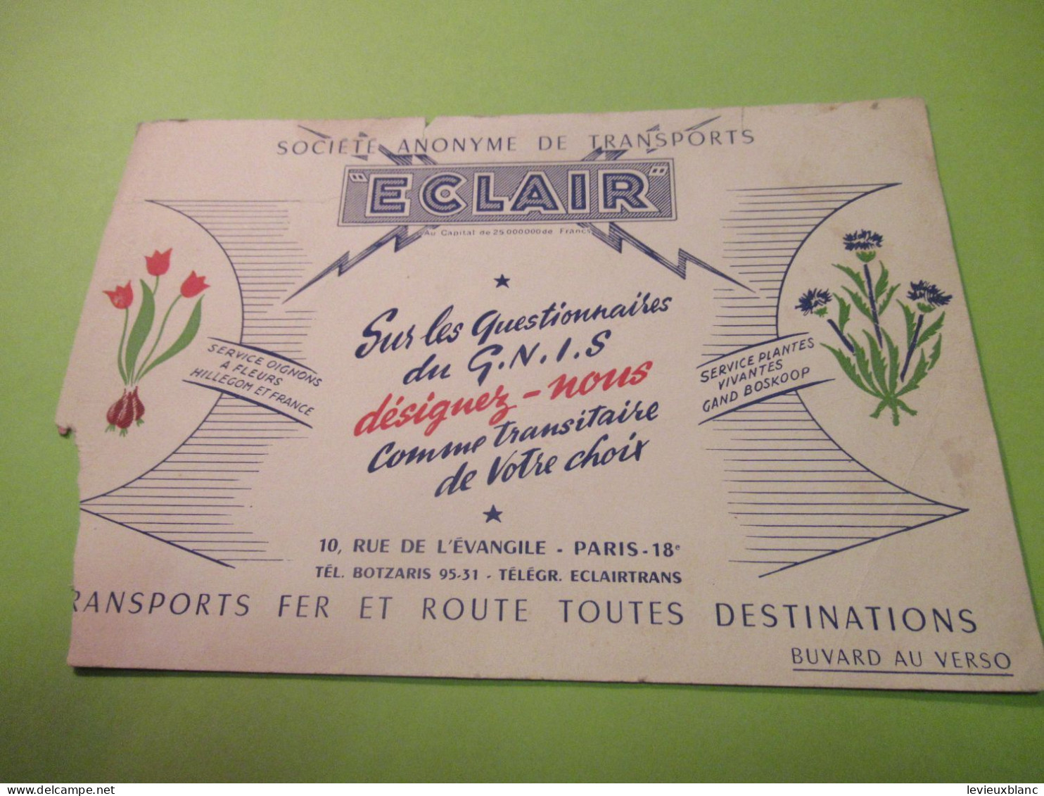 Buvard Ancien/Transport/ S.A. "ECLAIR"/Paris/Fer Et Route Toutes Destinations/Vers 1940-1960     BUV624 - Transport