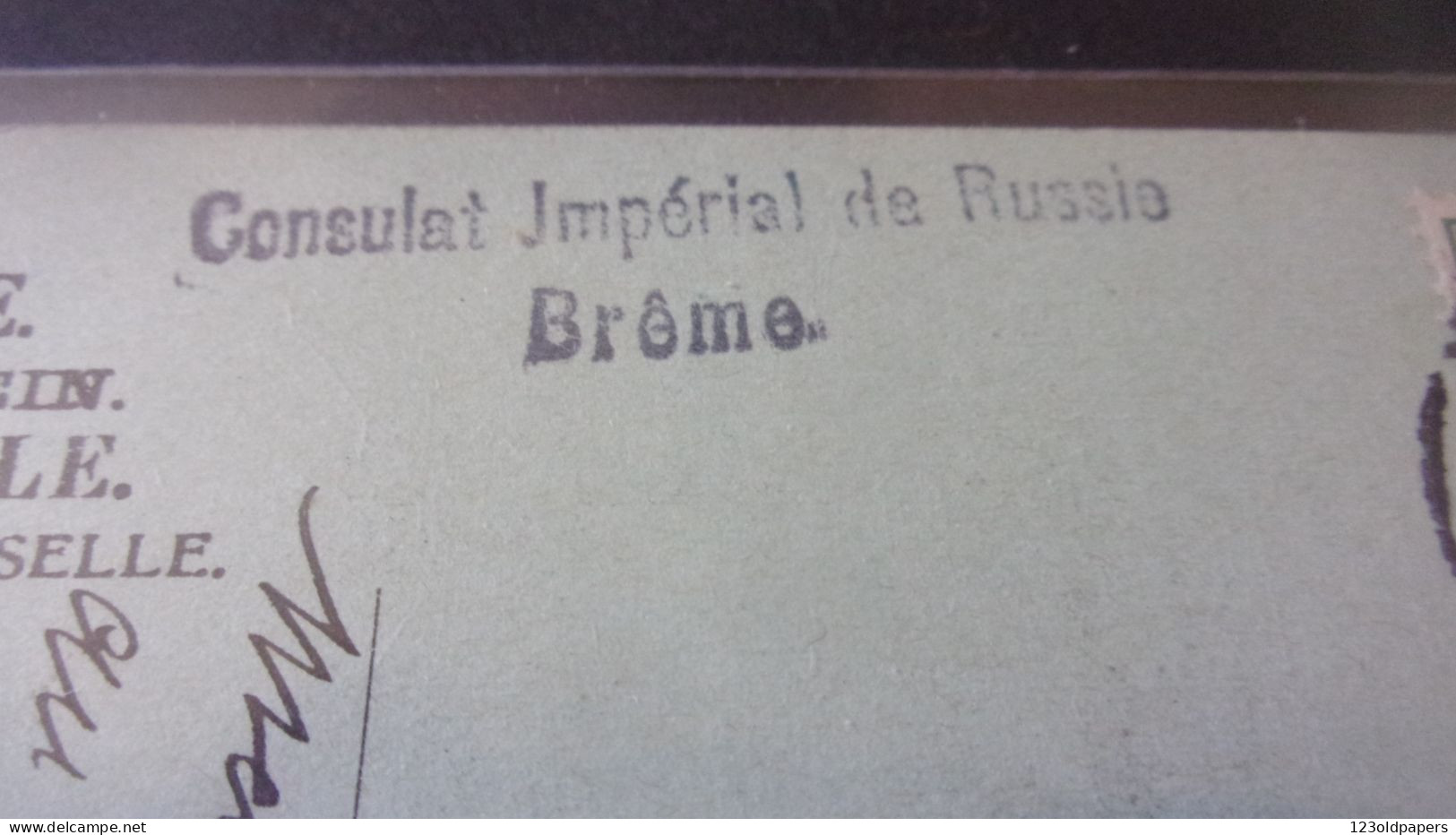 TAMPON  1907 VERS PARIS  CONSULAT IMPERIAL DE RUSSIE A BREME - Altri & Non Classificati