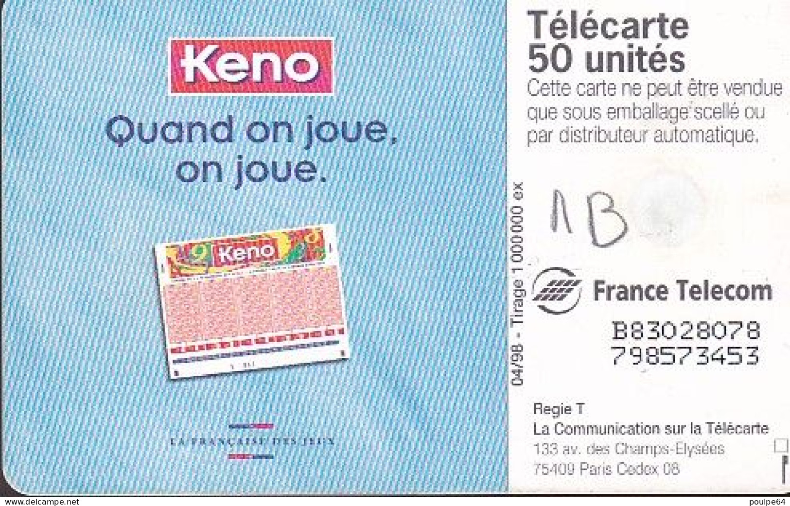 F847A  04/1998 - KENO - 50 GEM1B - 1998