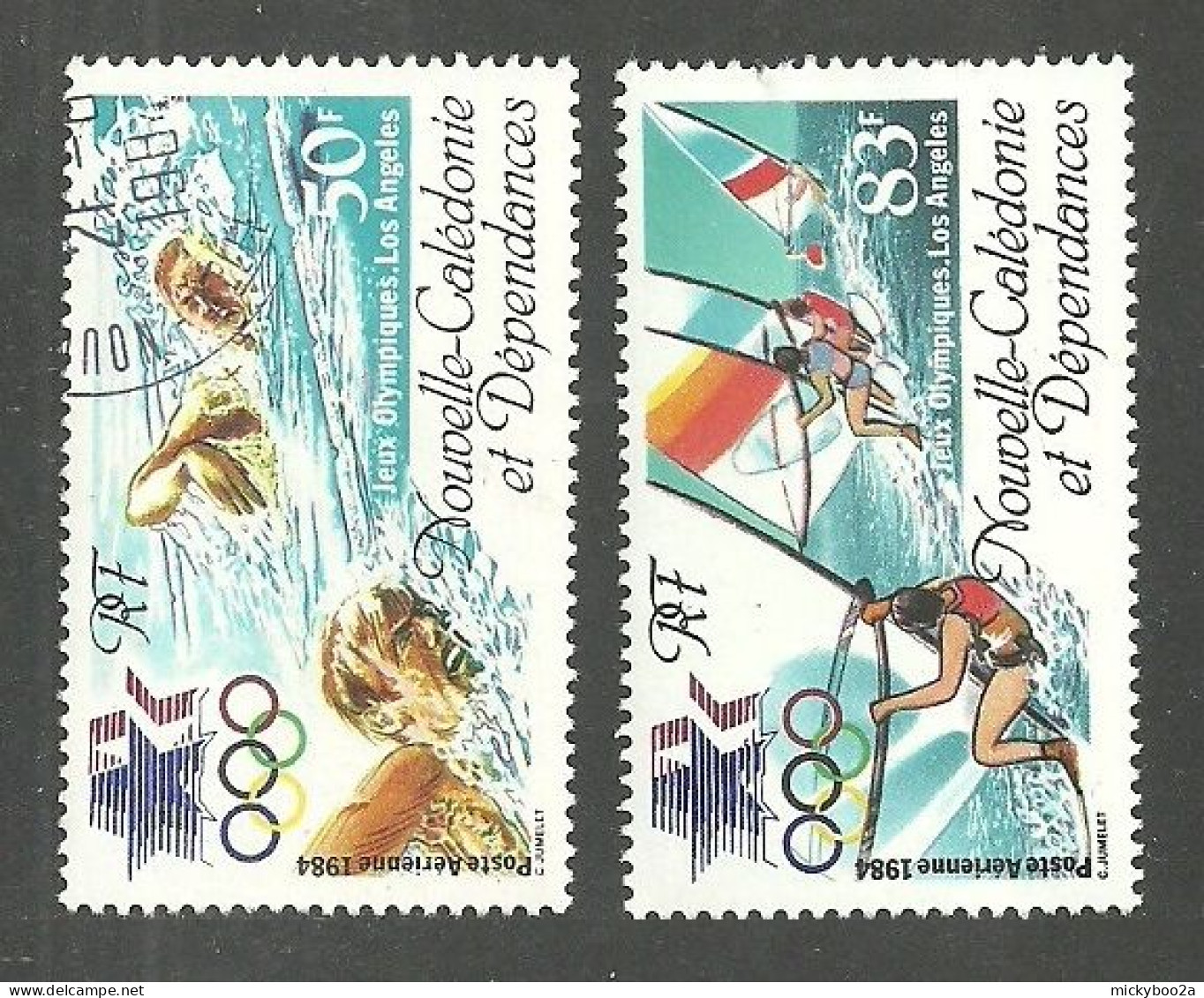 NEW CALEDONIA 1984 SPORT OLYMPICS WINDSURFING SWIMMING 2 VALUES MNH & USED - Gebraucht