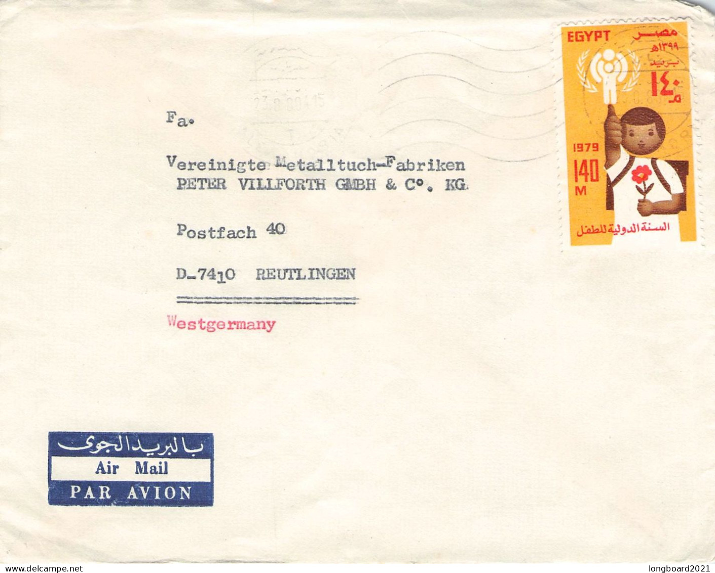 EGYPT - AIR MAIL 1980 ALEXANDRIA - REUTLINGEN/DE  Mi 1326 / 1317 - Briefe U. Dokumente