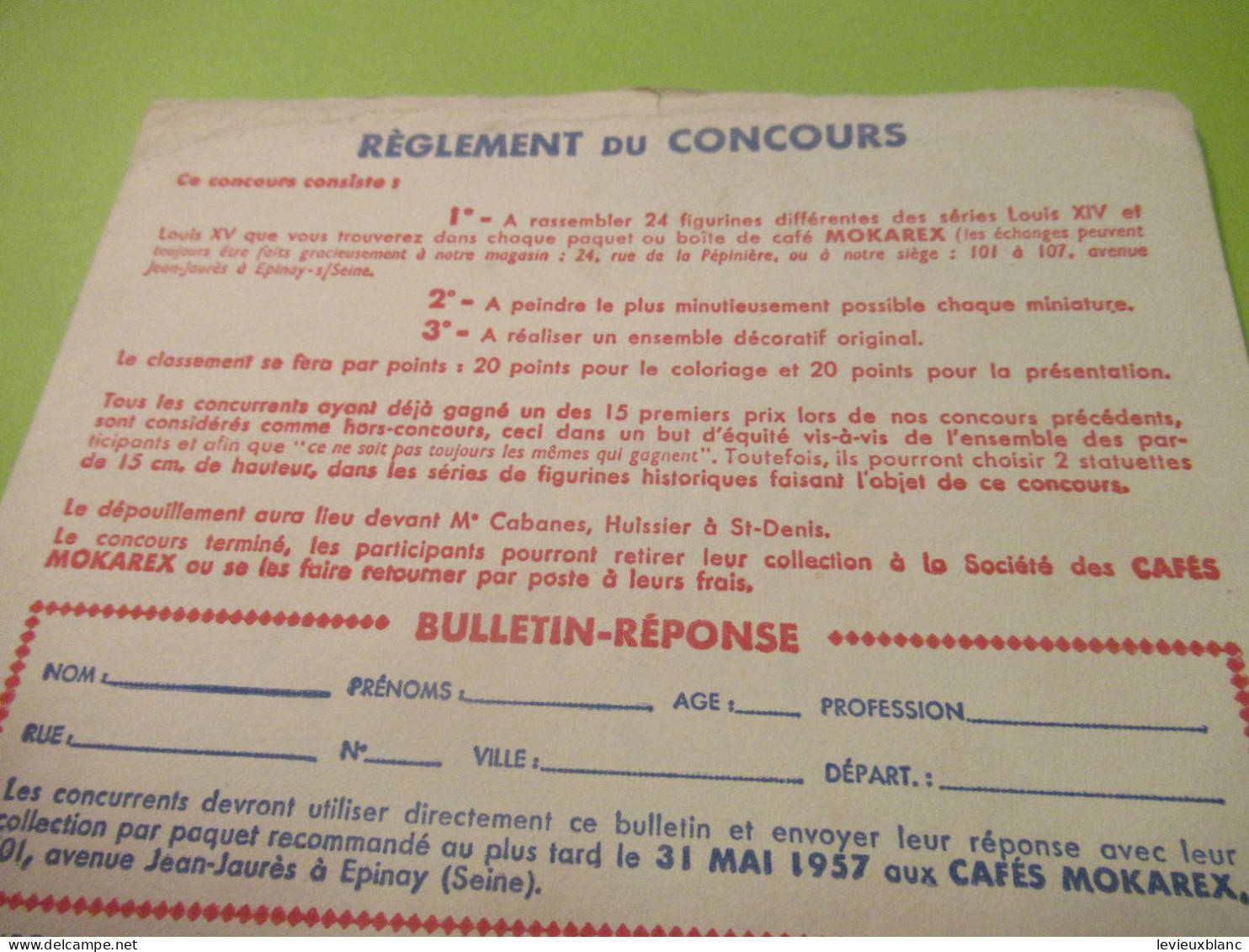 Buvard Ancien/Café/ MOKAREX/Concours De Coloriage/Epinay/1957     BUV625 - Koffie En Thee