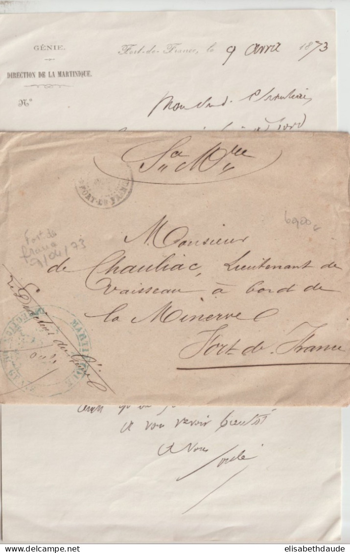 1873 - GENIE MILITAIRE En MARTINIQUE ! LETTRE De FORT DE FRANCE ! - Army Postmarks (before 1900)