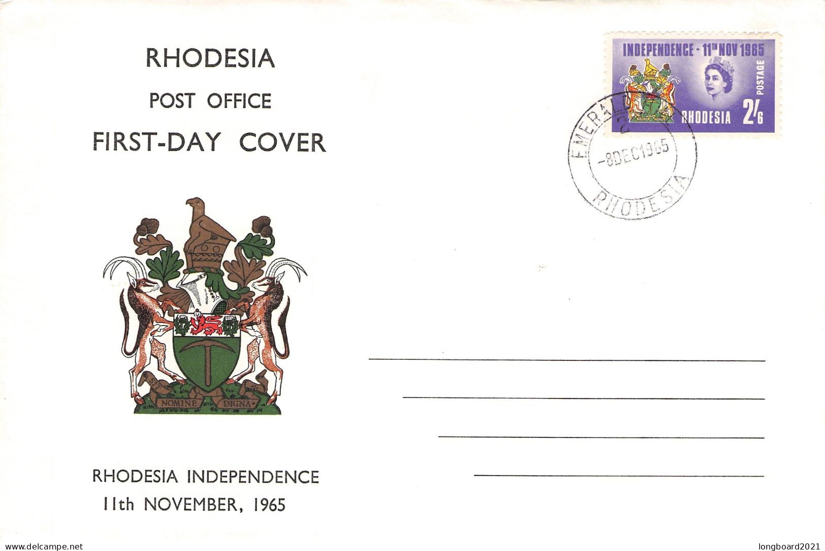RHODESIA - FDC 1965 INDEPENDENCE Mi 8 / 1321 - Rhodesia (1964-1980)
