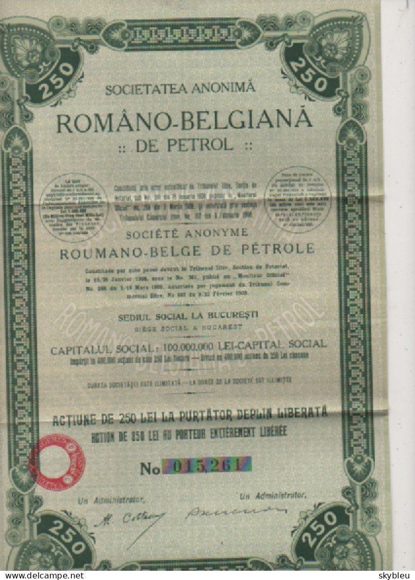 Romania Belgiana De Petrol -  Bucarest - 2 Actions  15260.15261. -  Fevrier 1908 - - Petróleo