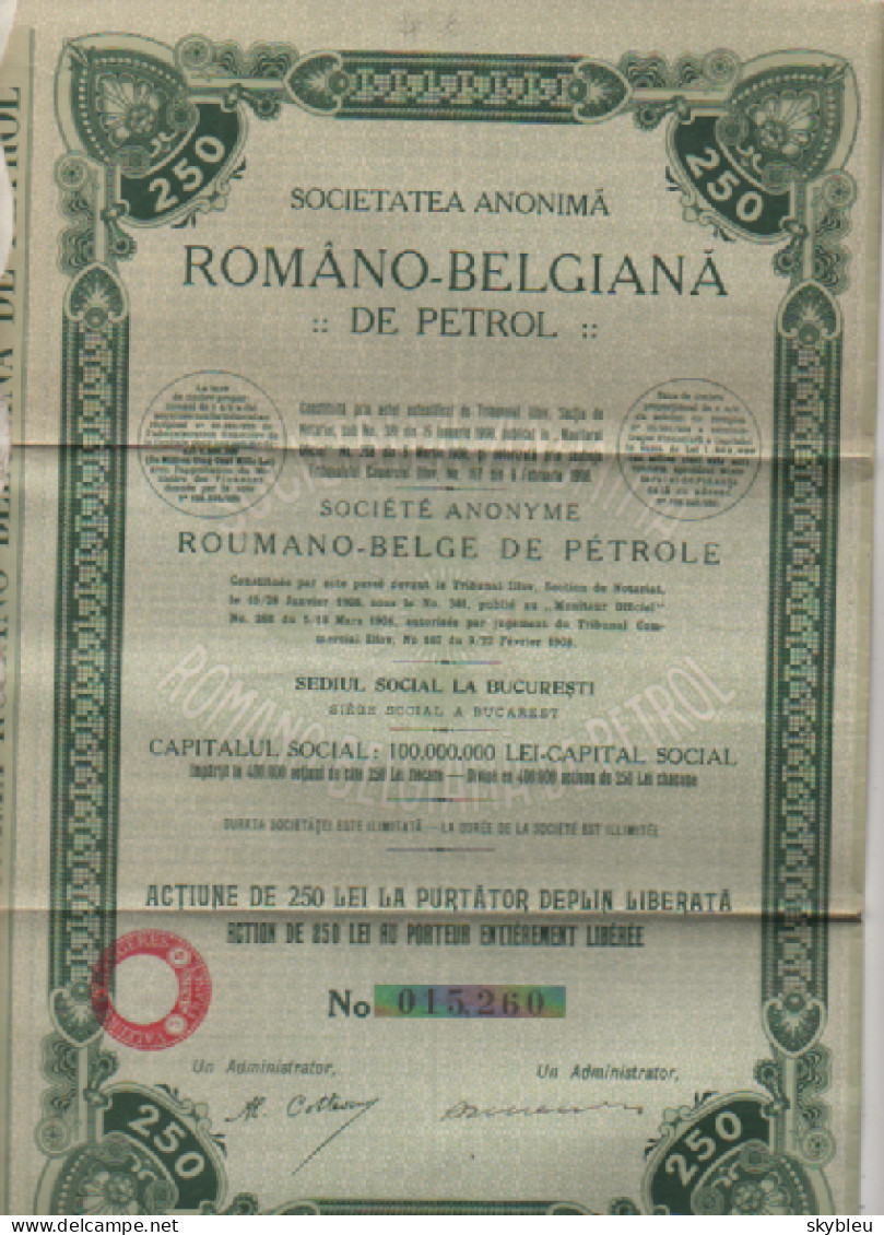 Romania Belgiana De Petrol -  Bucarest - 2 Actions  15260.15261. -  Fevrier 1908 - - Oil