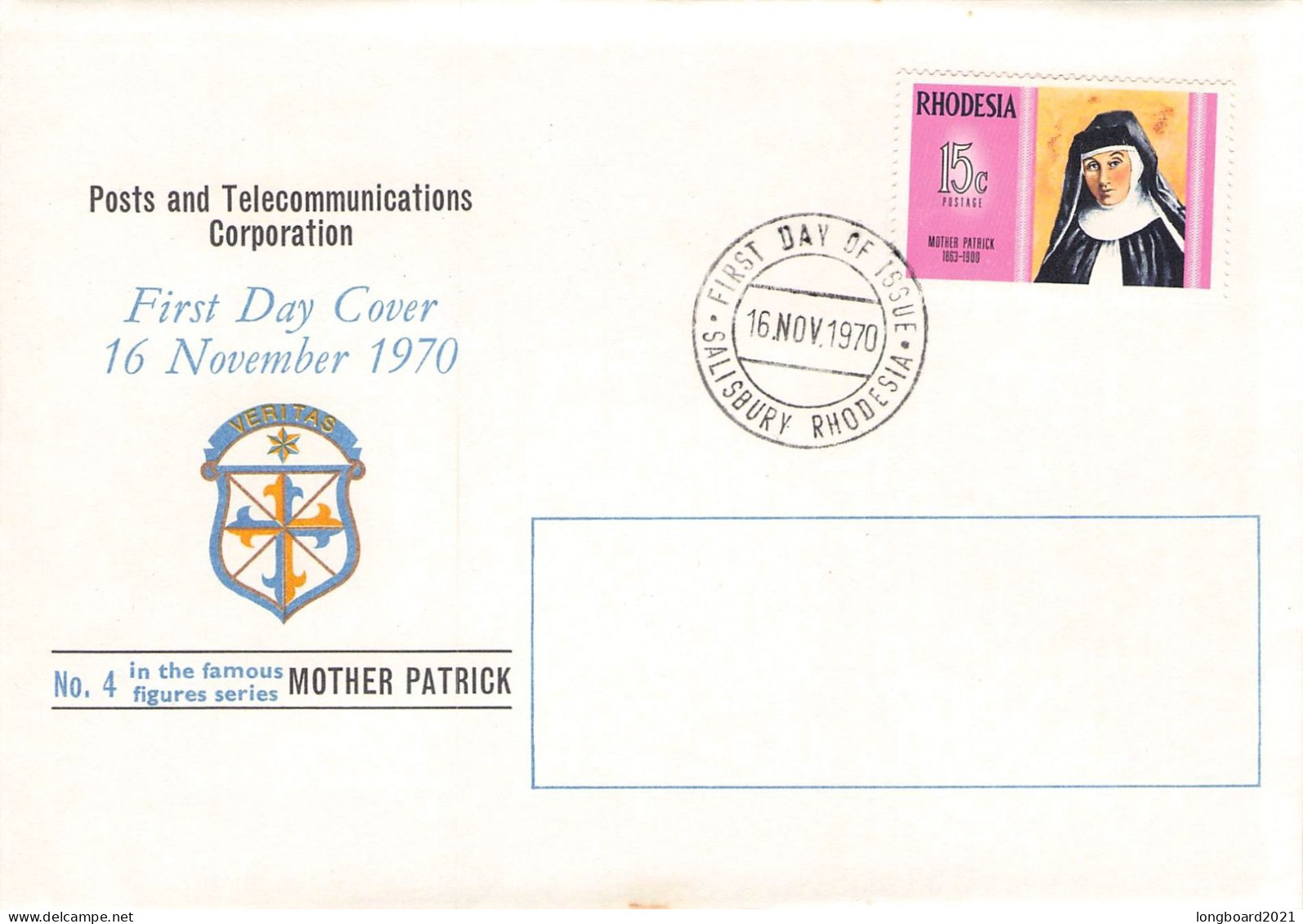 RHODESIA - FDC 1970 MOTHER PATRICK MI 106 / 1331 - Rhodésie (1964-1980)