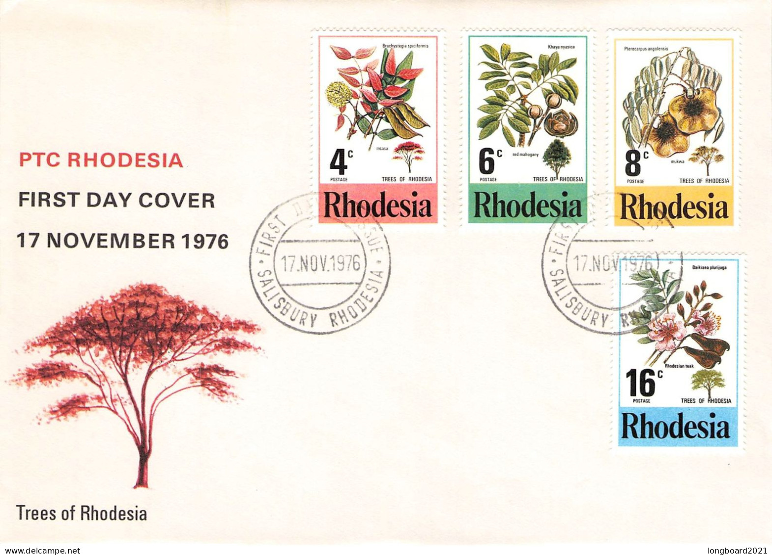 RHODESIA - FDC 1976 TREES OF RHODESIA MI 184-187 / 1337 - Rhodésie (1964-1980)