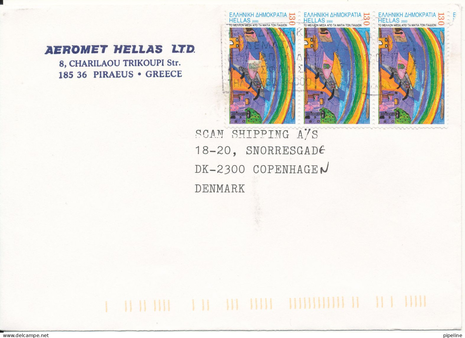Greece Cover Sent To Denmark 22-12-2000 Topic Stamps - Lettres & Documents