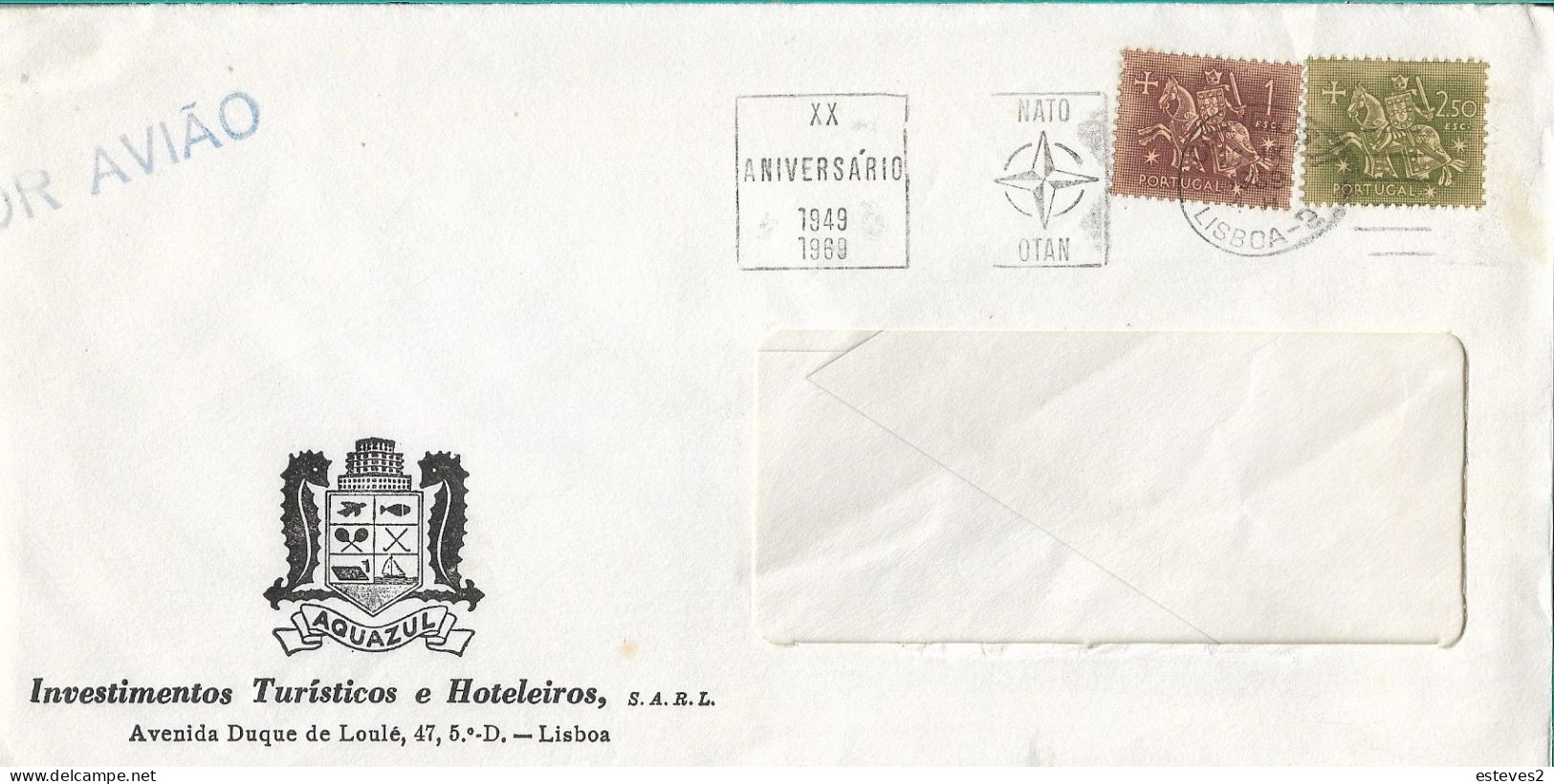 Portugal 1969 Slogan Postmark NATO OTAN Aniversary , Ema , Aquazul Investimentos Turisticos E Hoteleiros - OTAN