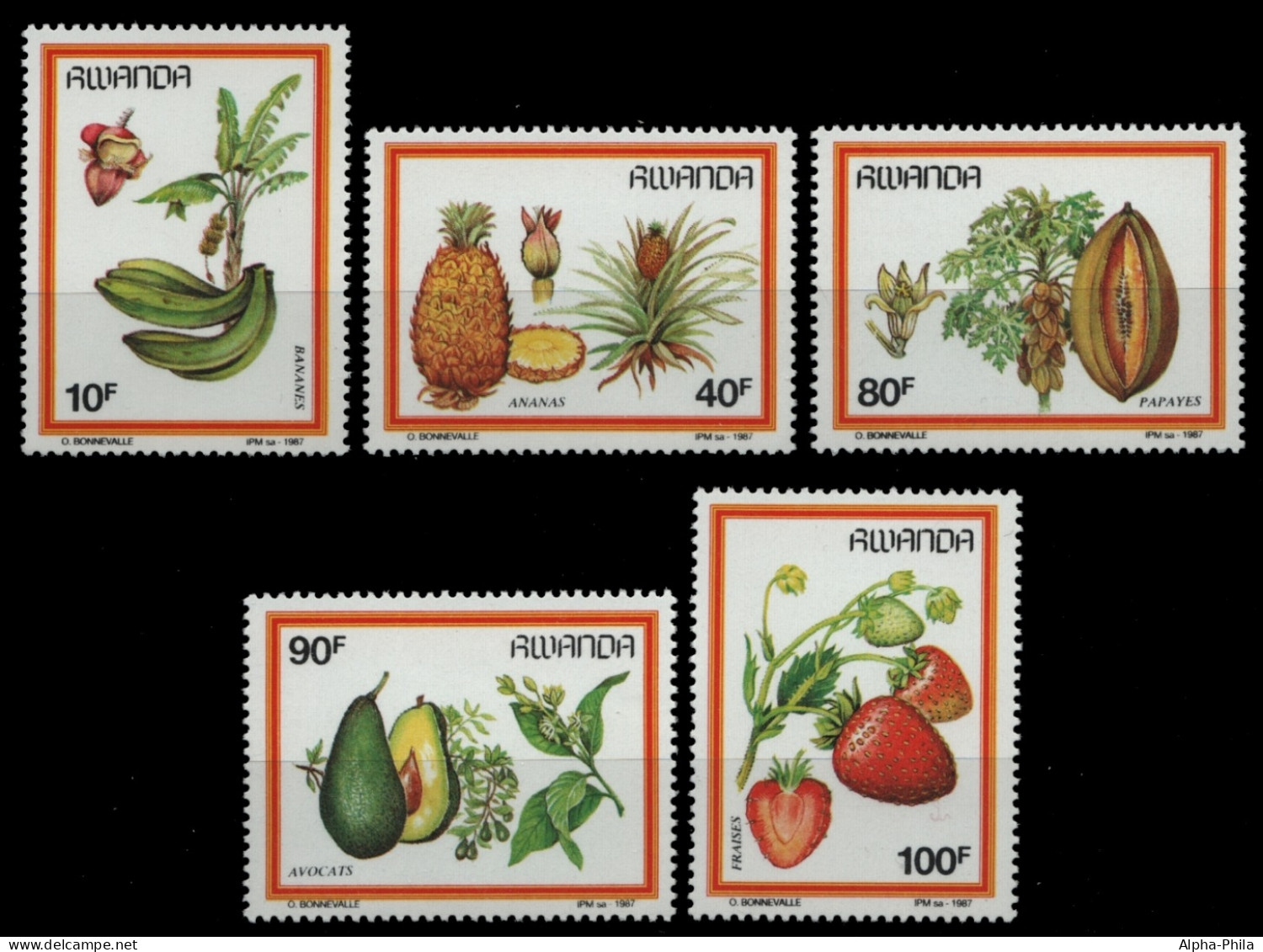 Ruanda 1987 - Mi-Nr. 1370-1374 ** - MNH - Früchte / Fruits - Ungebraucht