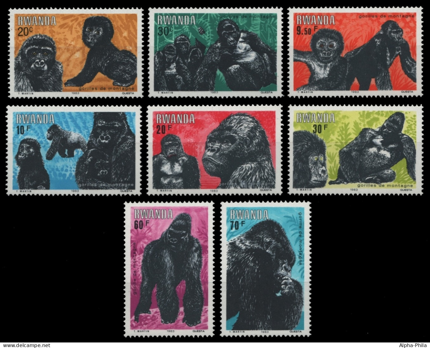 Ruanda 1983 - Mi-Nr. 1242-1249 ** - MNH - Gorillas - Neufs