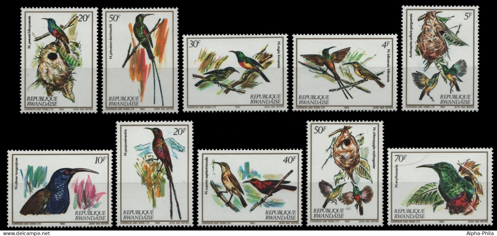 Ruanda 1983 - Mi-Nr. 1214-1223 ** - MNH - Vögel / Birds - Nuovi