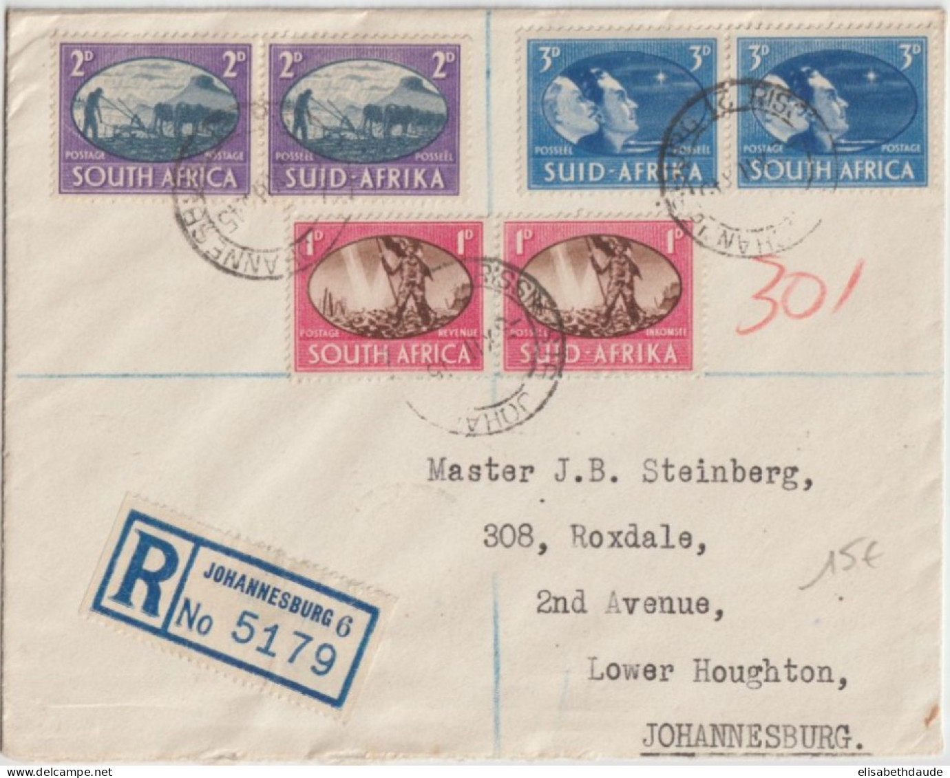 1945 - SOUTH AFRICA - ENVELOPPE RECOMMANDEE De JOHANNESBURG - Covers & Documents