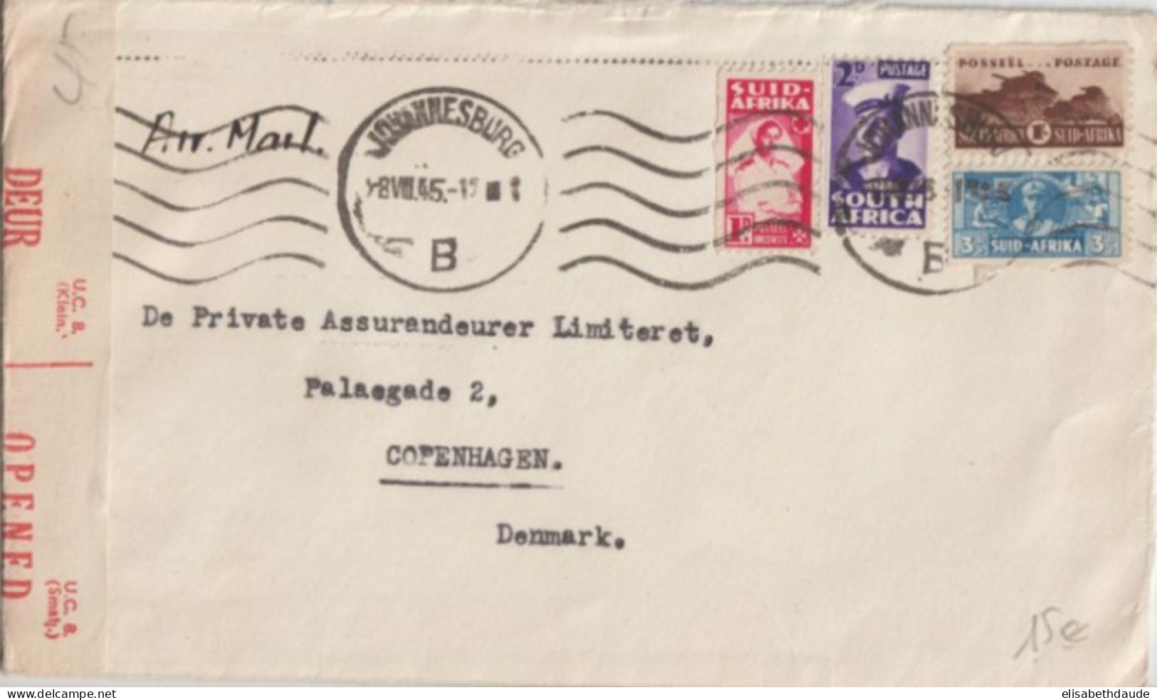 1945 - SOUTH AFRICA - ENVELOPPE CENSUREE De JOHANNESBURG => COPENHAGUE (DANMARK) ! - Lettres & Documents