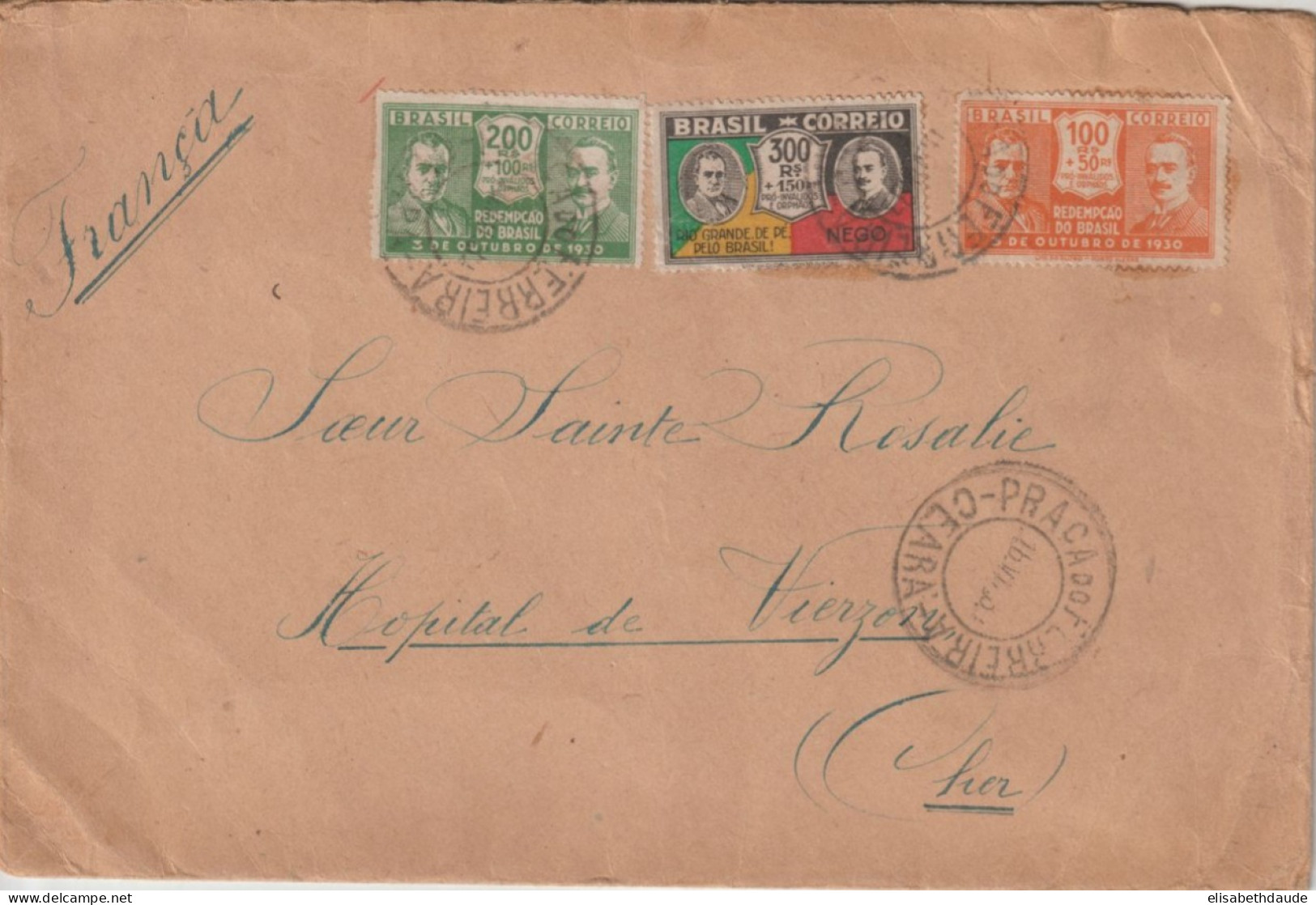 1931 - BRESIL - ENVELOPPE De CEARA ! => HOPITAL De VIERZON (CHER) - Storia Postale