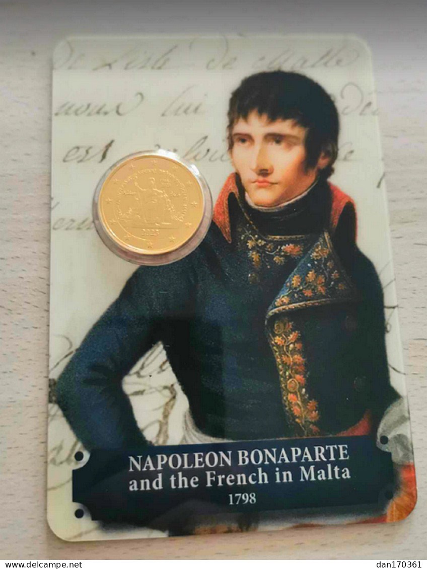 MALTE 2023 - NAPOLEON BONAPARTE - 225 ANS DE L'ARRIVEE DES FRANCAIS - COINCARD 2 EUROS COMMEMORATIVE PLAQUE OR - Malte