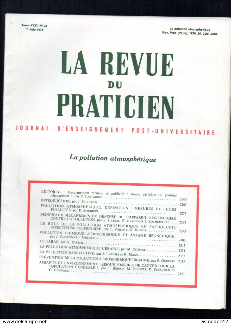 LA REVUE DU PRATICIEN TOME XXVI N 33 JUIN 1976 - Ciencia